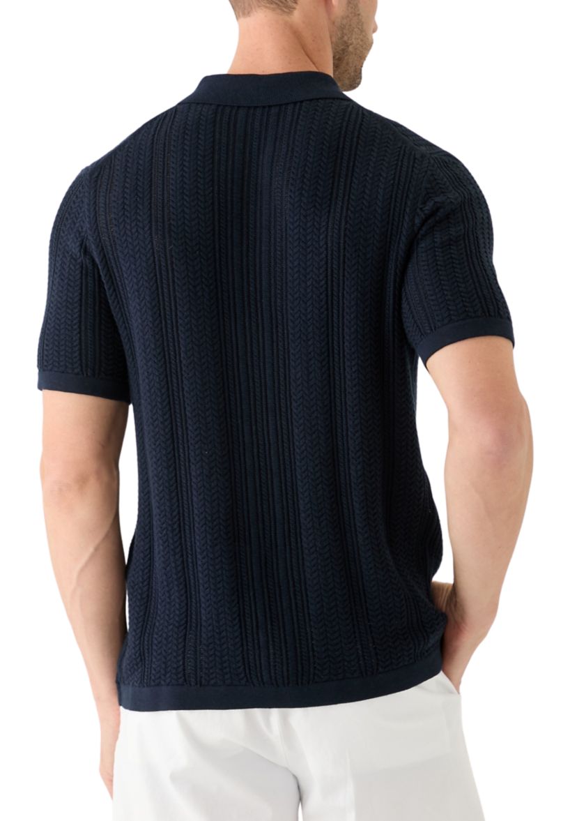 Mens Mixed Stitch Button Front Short Sleeve Sweater