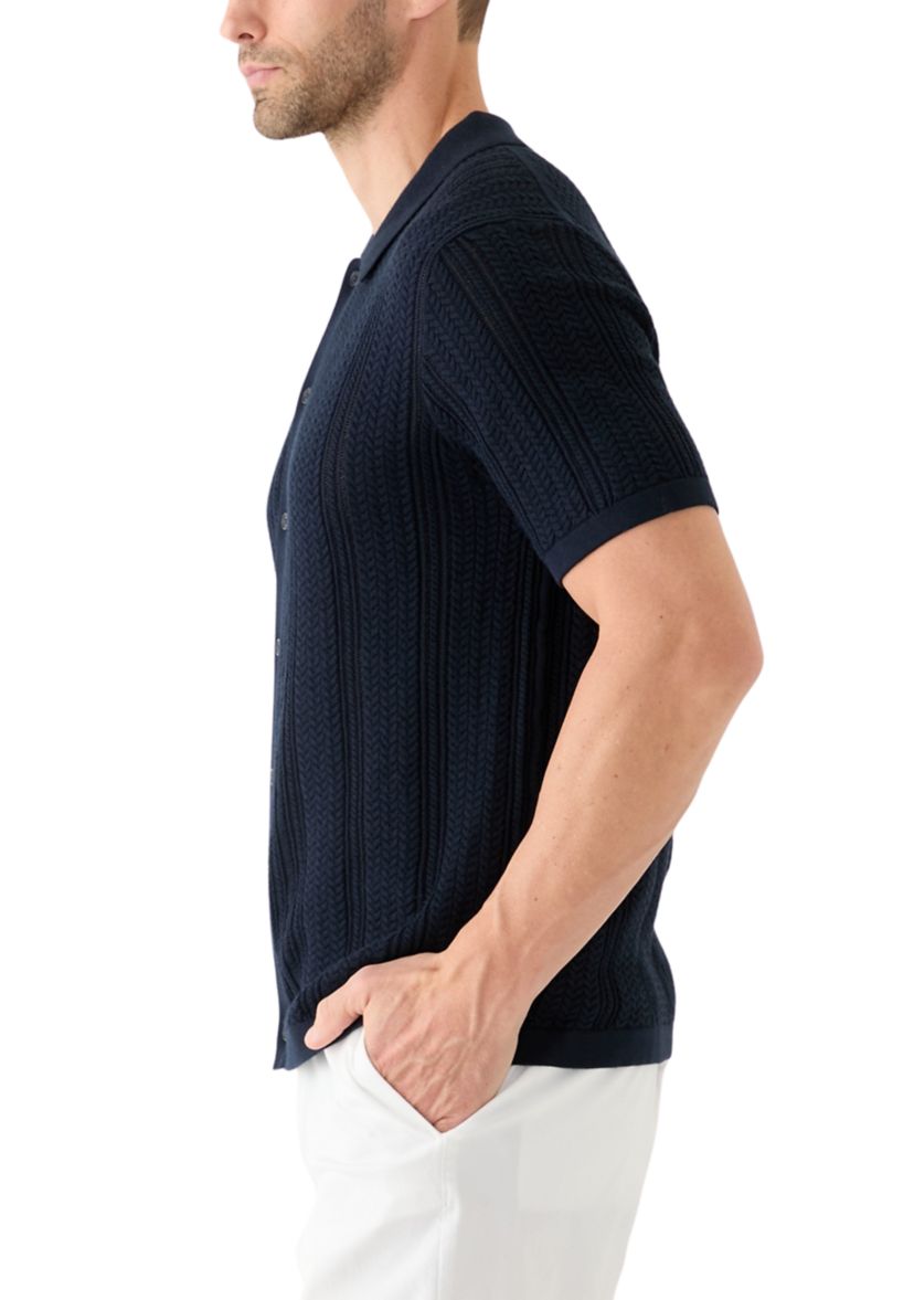 Mens Mixed Stitch Button Front Short Sleeve Sweater