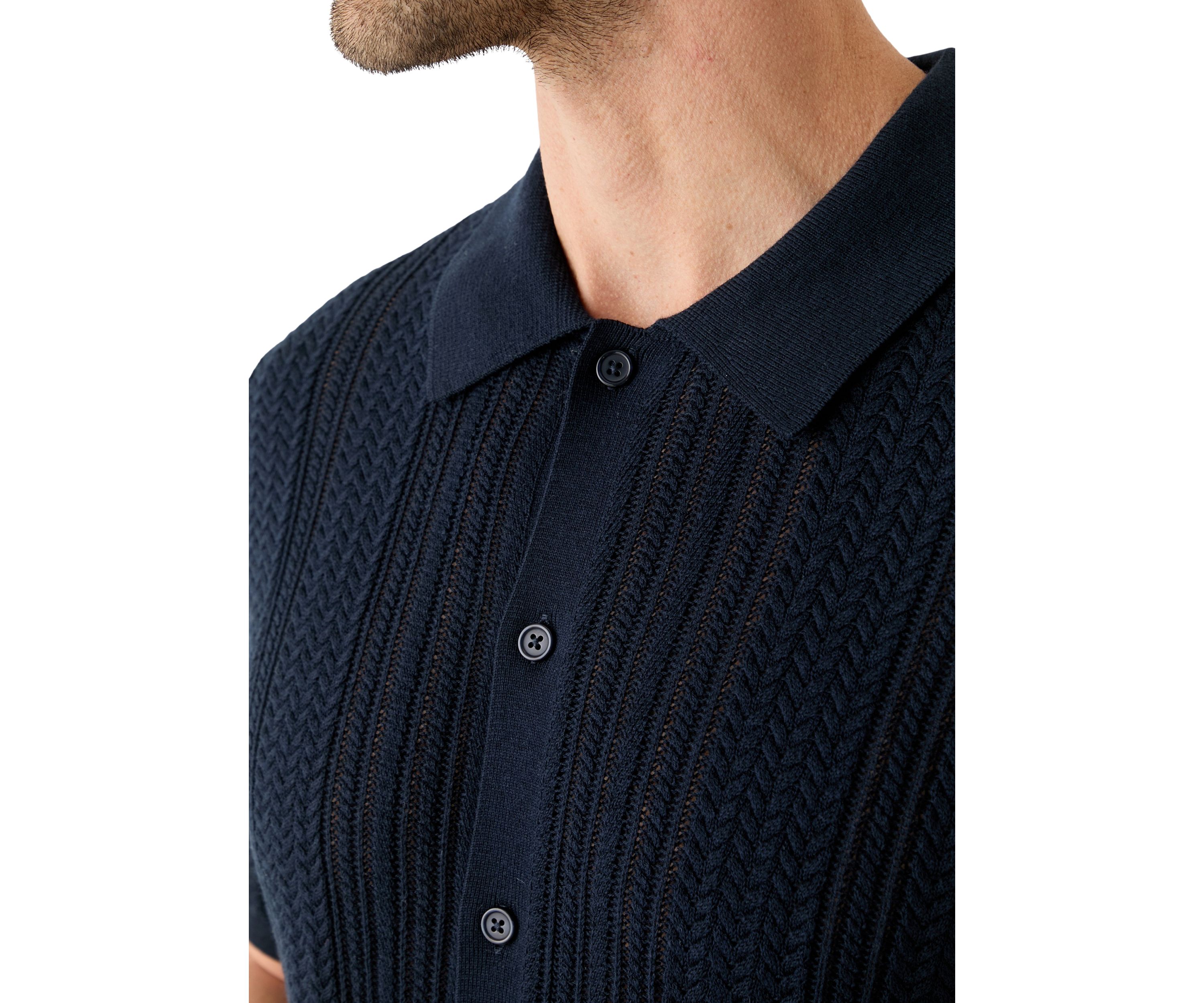 Mens Mixed Stitch Button Front Short Sleeve Sweater