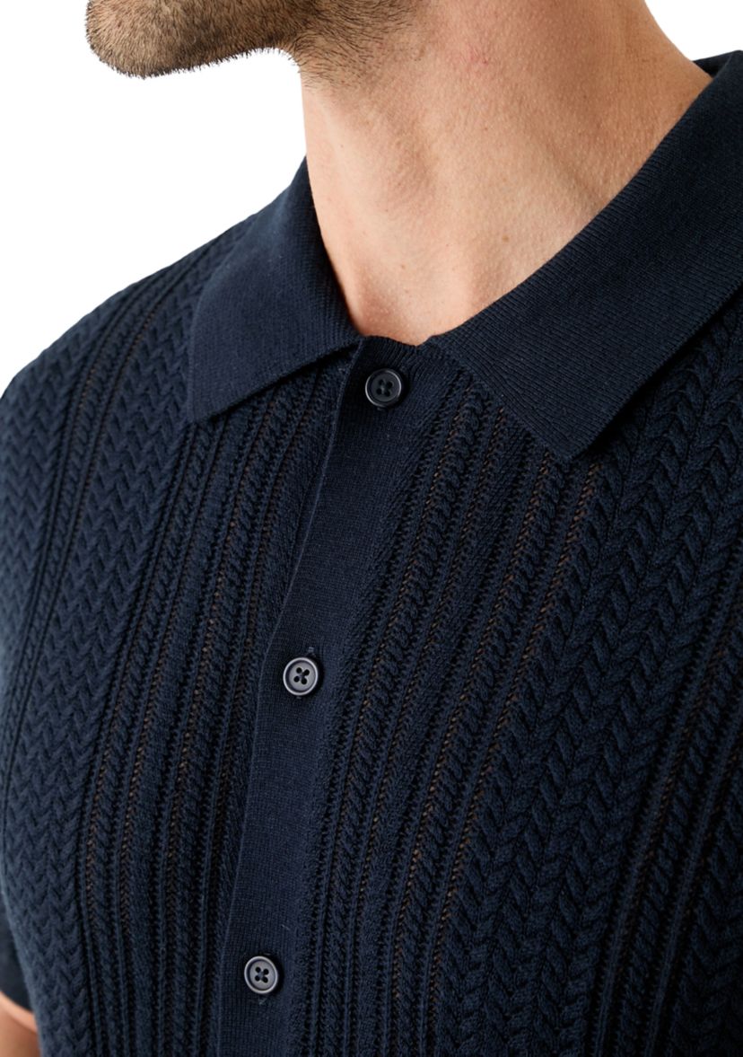 Mens Mixed Stitch Button Front Short Sleeve Sweater