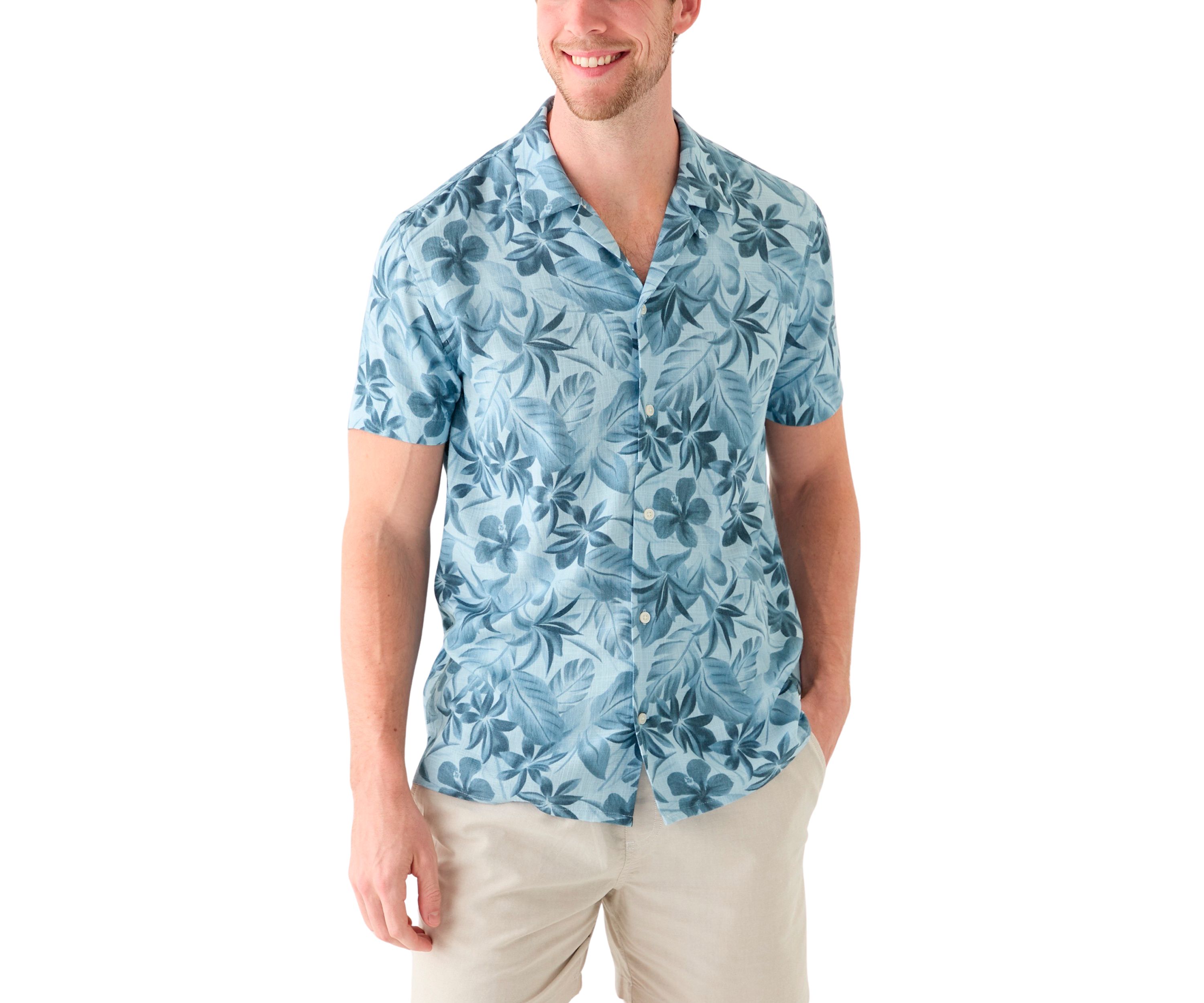 Mens Short Sleeve Printed Camp Shirt
