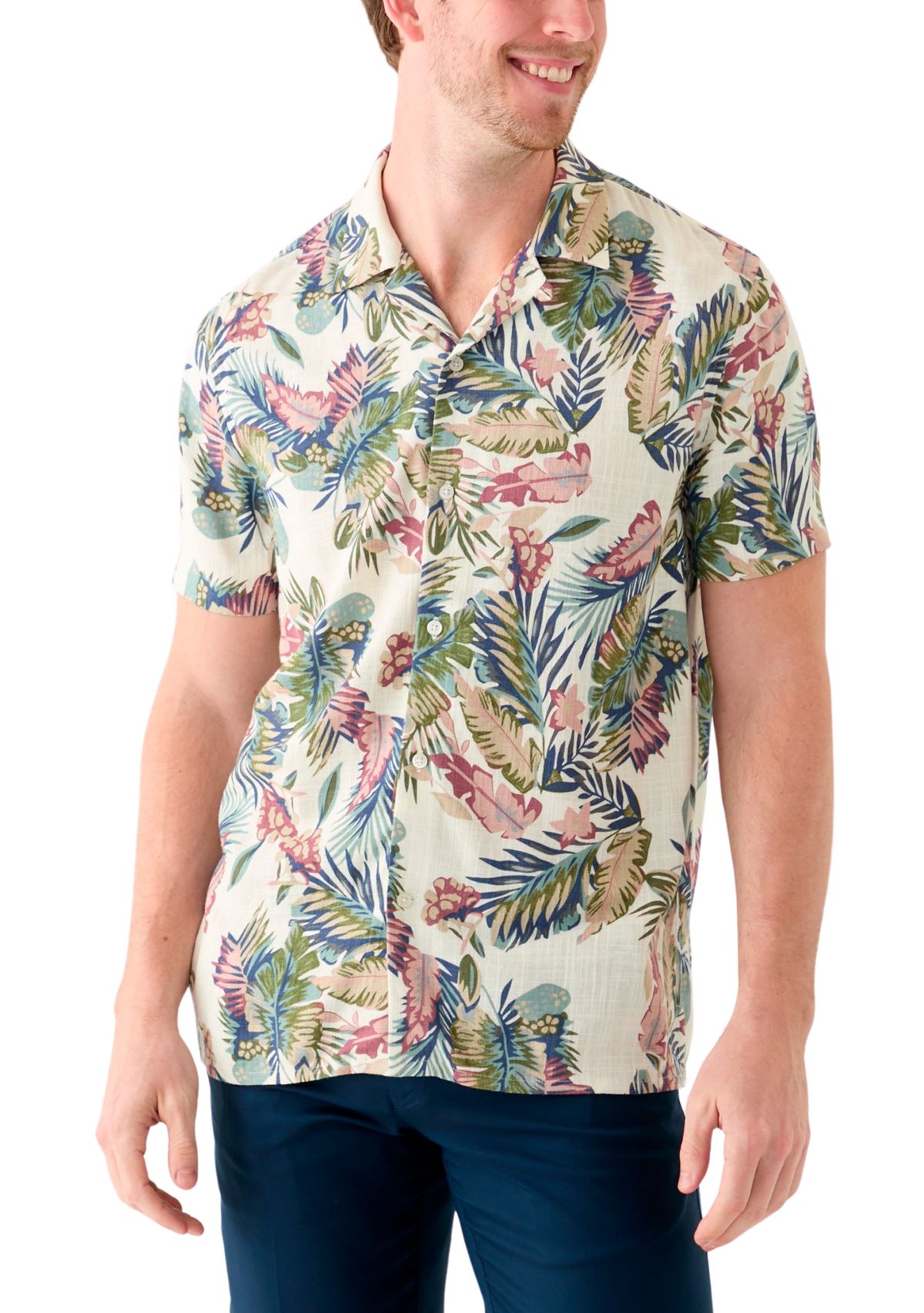 Mens Short Sleeve Printed Camp Shirt