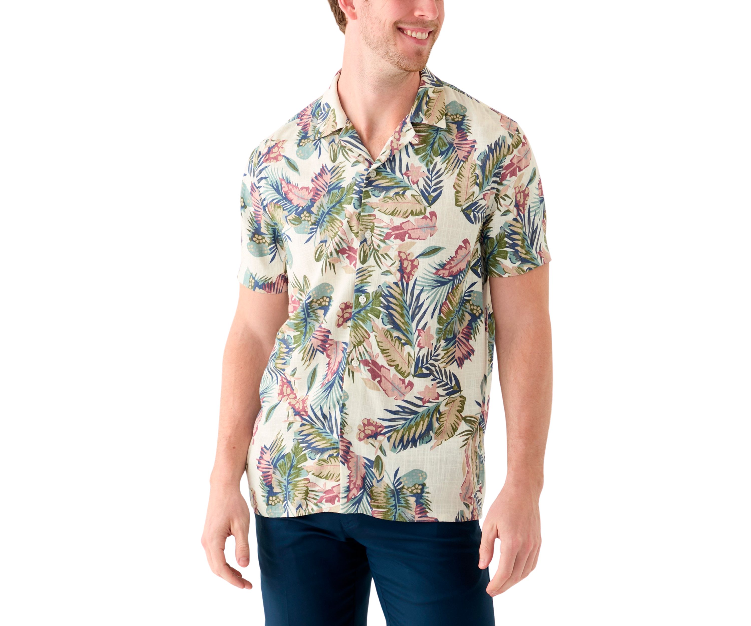 Mens Short Sleeve Printed Camp Shirt