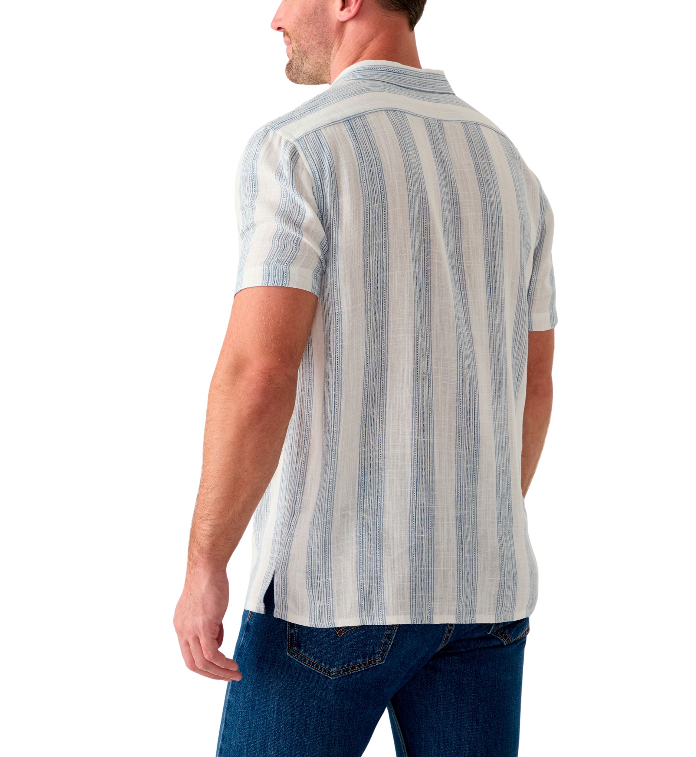 Mens Short Sleeve Stripe Linen Camp Shirt