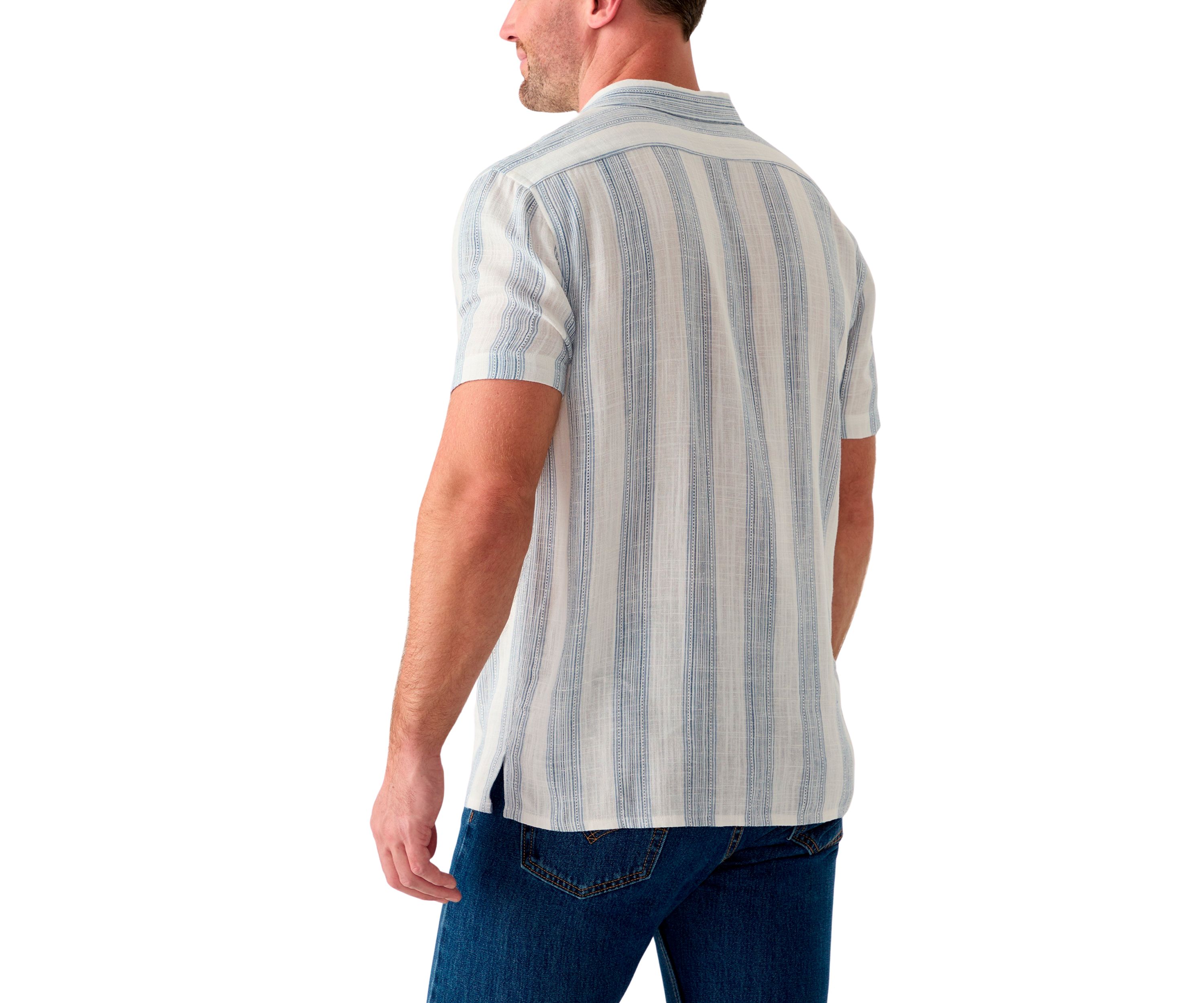 Mens Short Sleeve Stripe Linen Camp Shirt