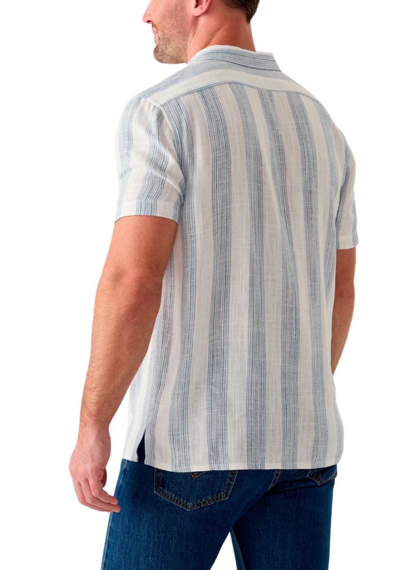 Mens Short Sleeve Stripe Linen Camp Shirt