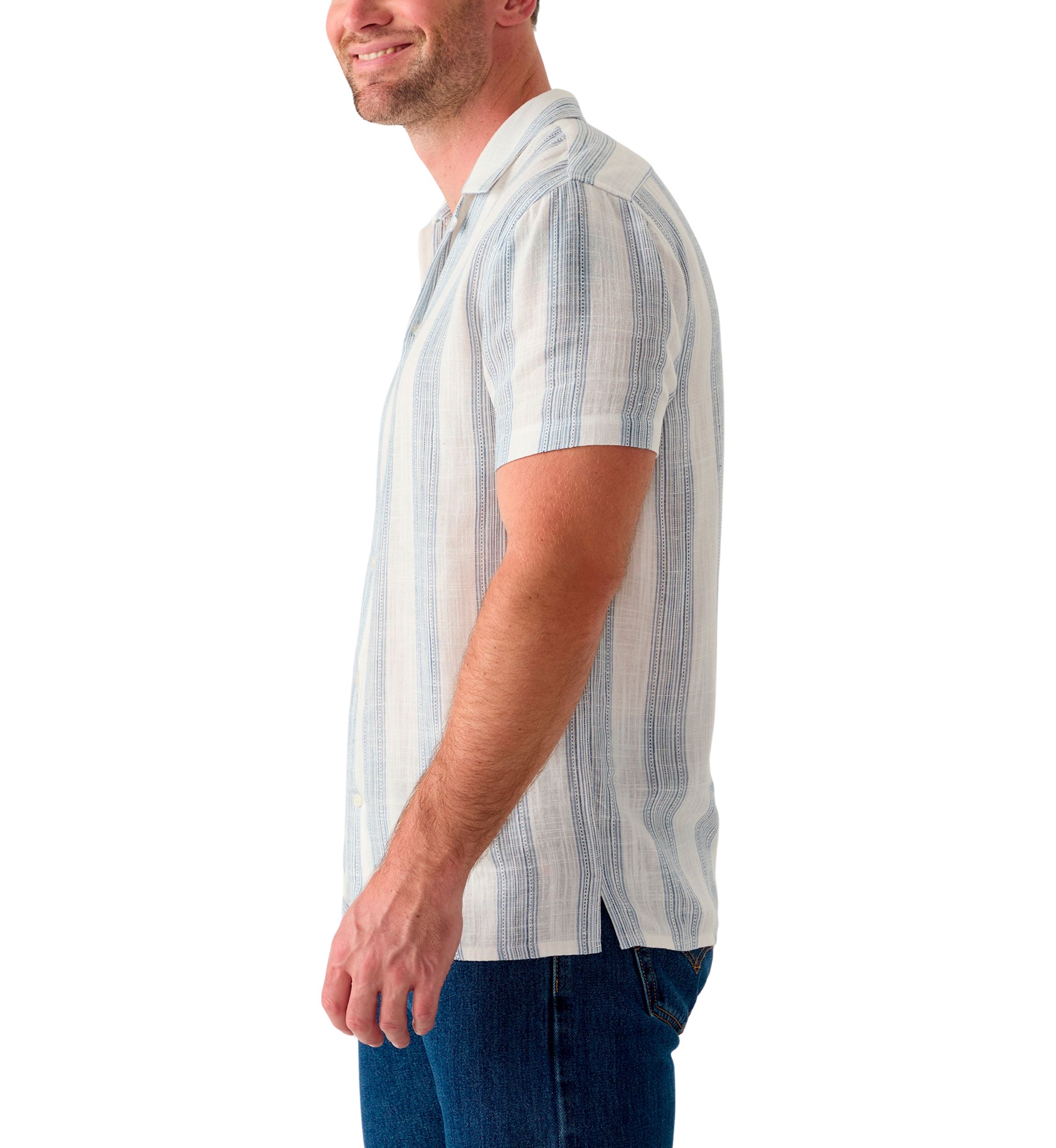 Mens Short Sleeve Stripe Linen Camp Shirt