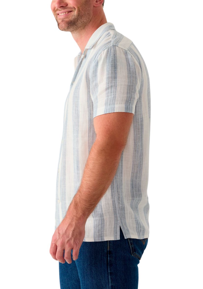 Mens Short Sleeve Stripe Linen Camp Shirt