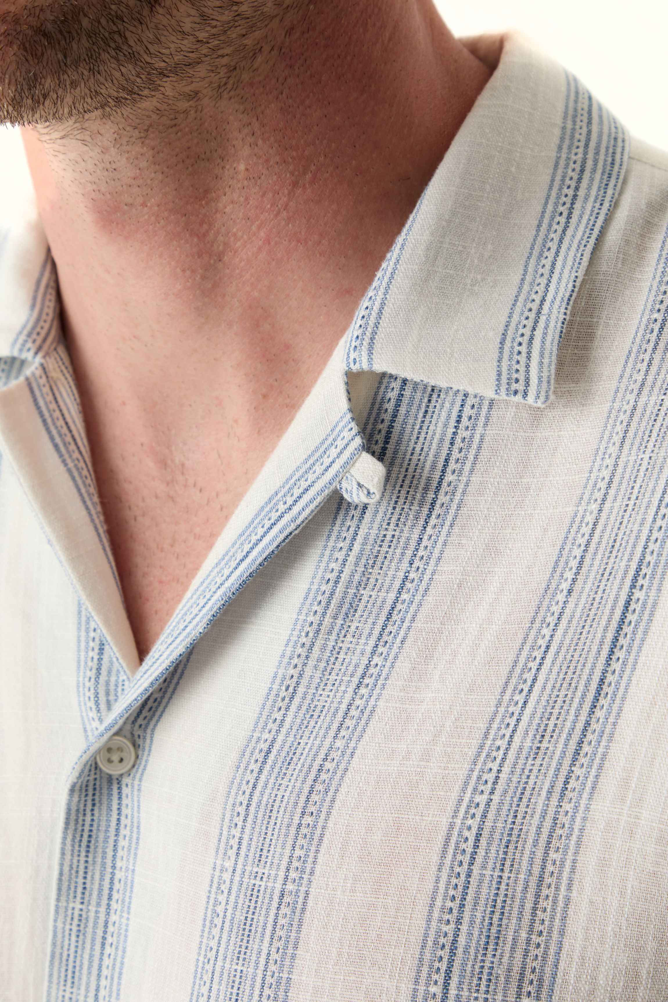 Mens Short Sleeve Stripe Linen Camp Shirt