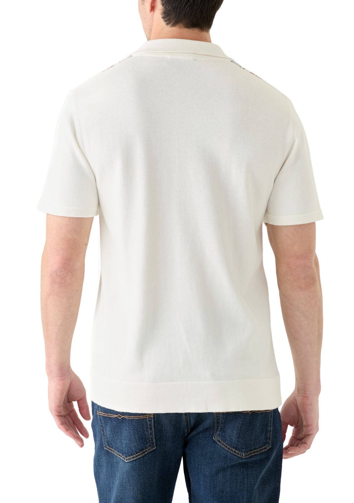 Mens Short Sleeve Multi Stripe Button Front Sweater