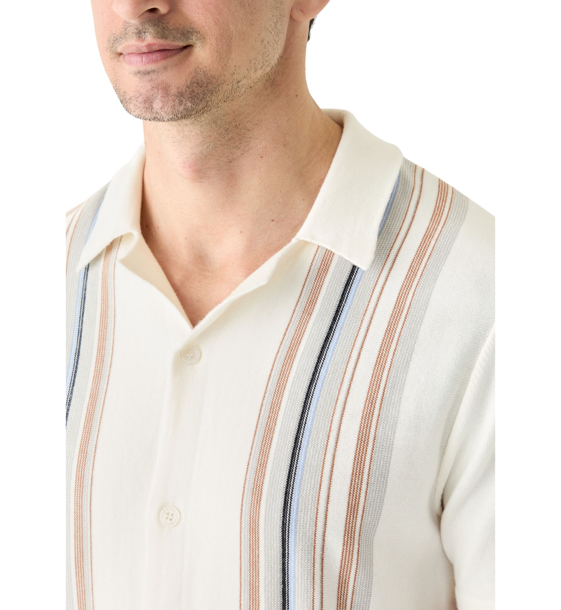 Mens Short Sleeve Multi Stripe Button Front Sweater