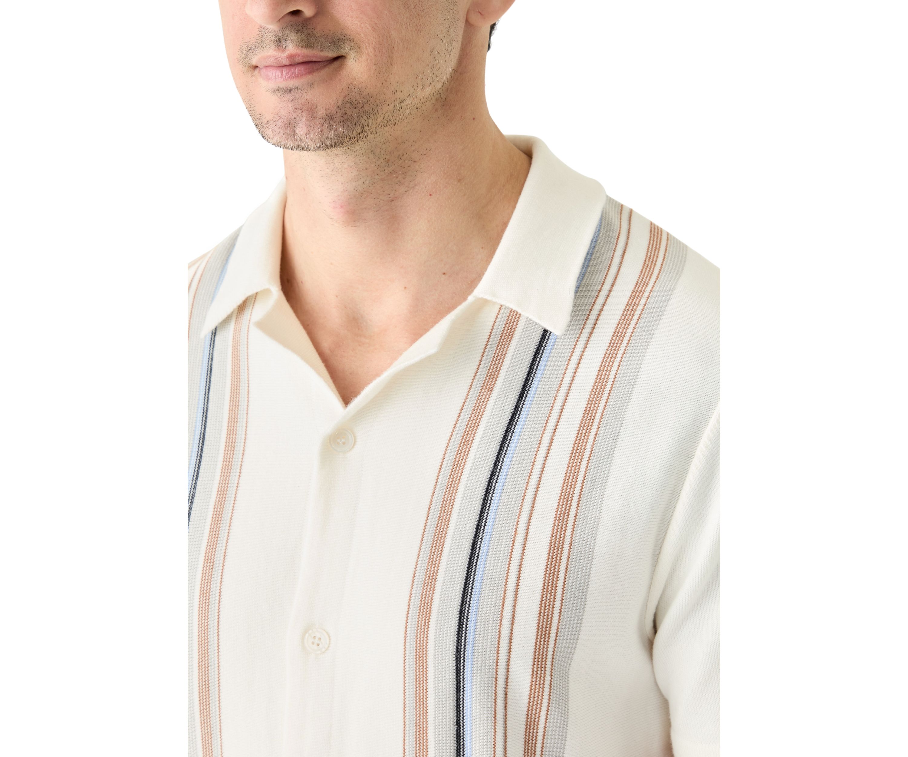 Mens Short Sleeve Multi Stripe Button Front Sweater