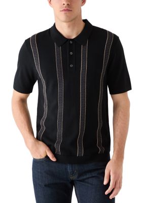 TRUTH by Republic Men's Short Sleeve Striped Polo Sweater, Black, Large