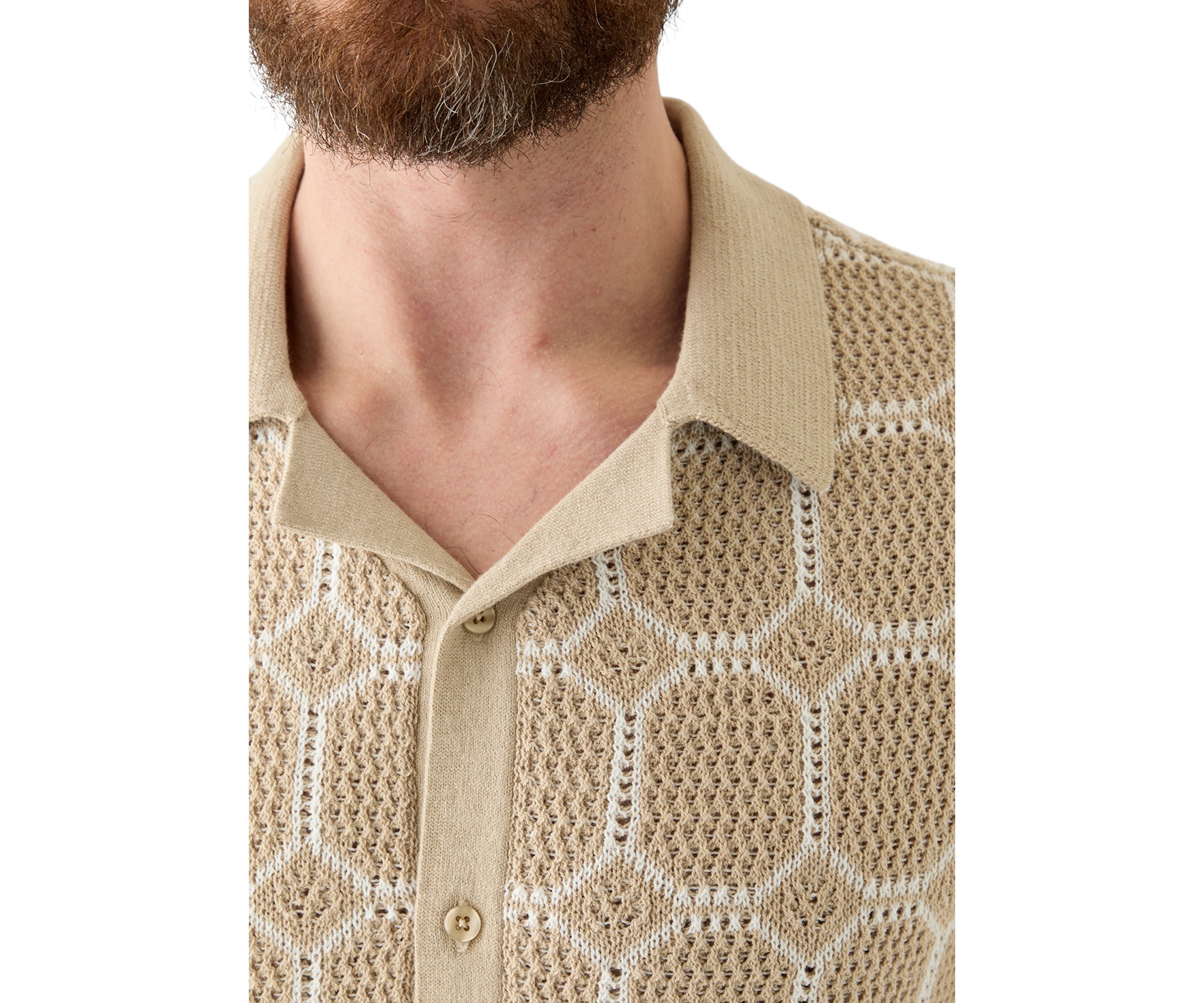 Mens Open Stitch Button Front Sweater Knit Cardigan