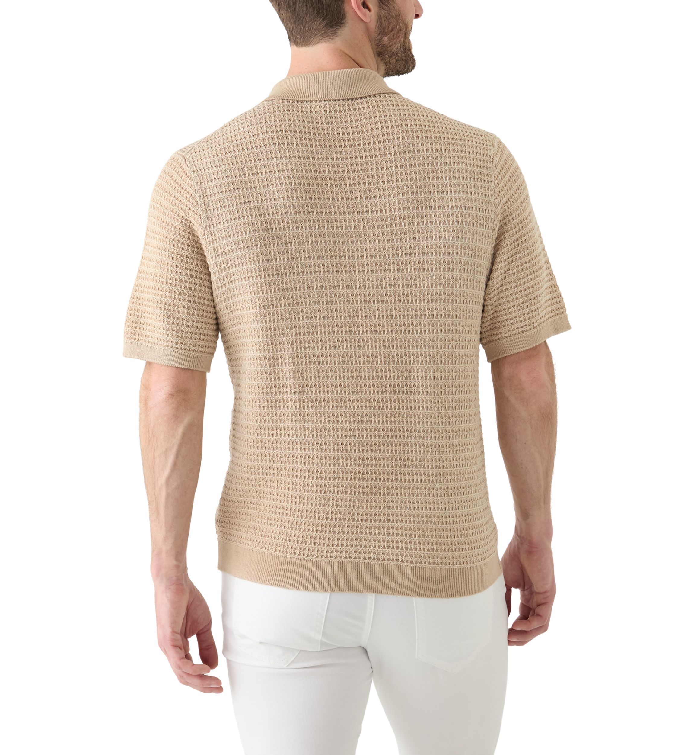 Mens Short Sleeve Textured Johnny Collar Sweater