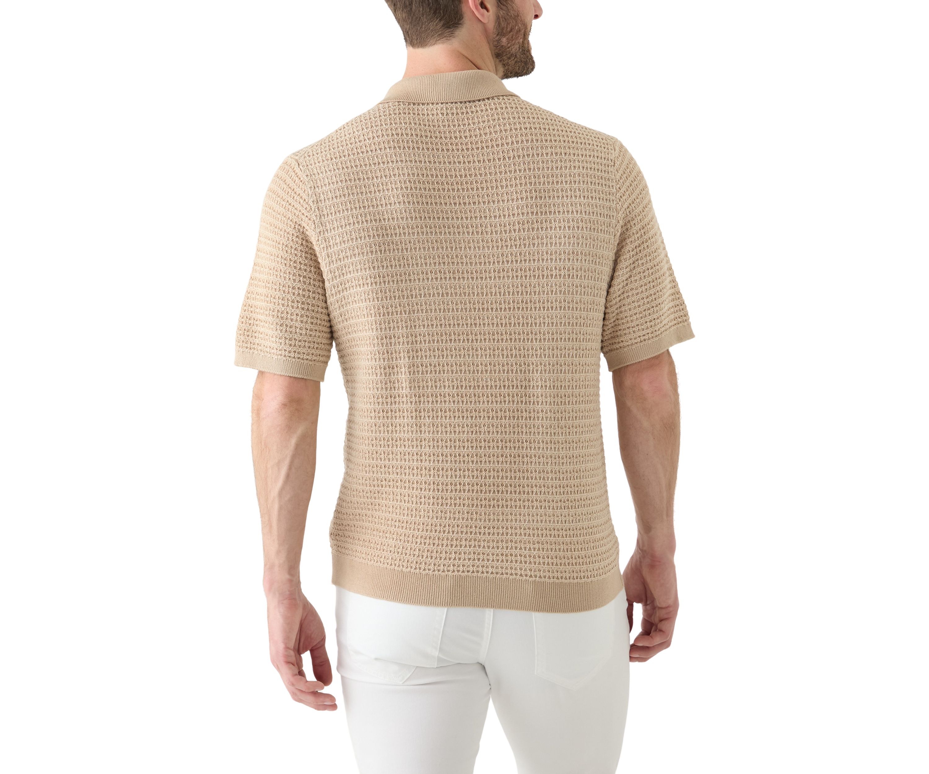 Mens Short Sleeve Textured Johnny Collar Sweater