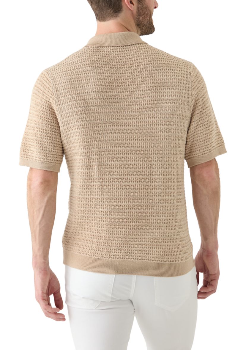 Mens Short Sleeve Textured Johnny Collar Sweater