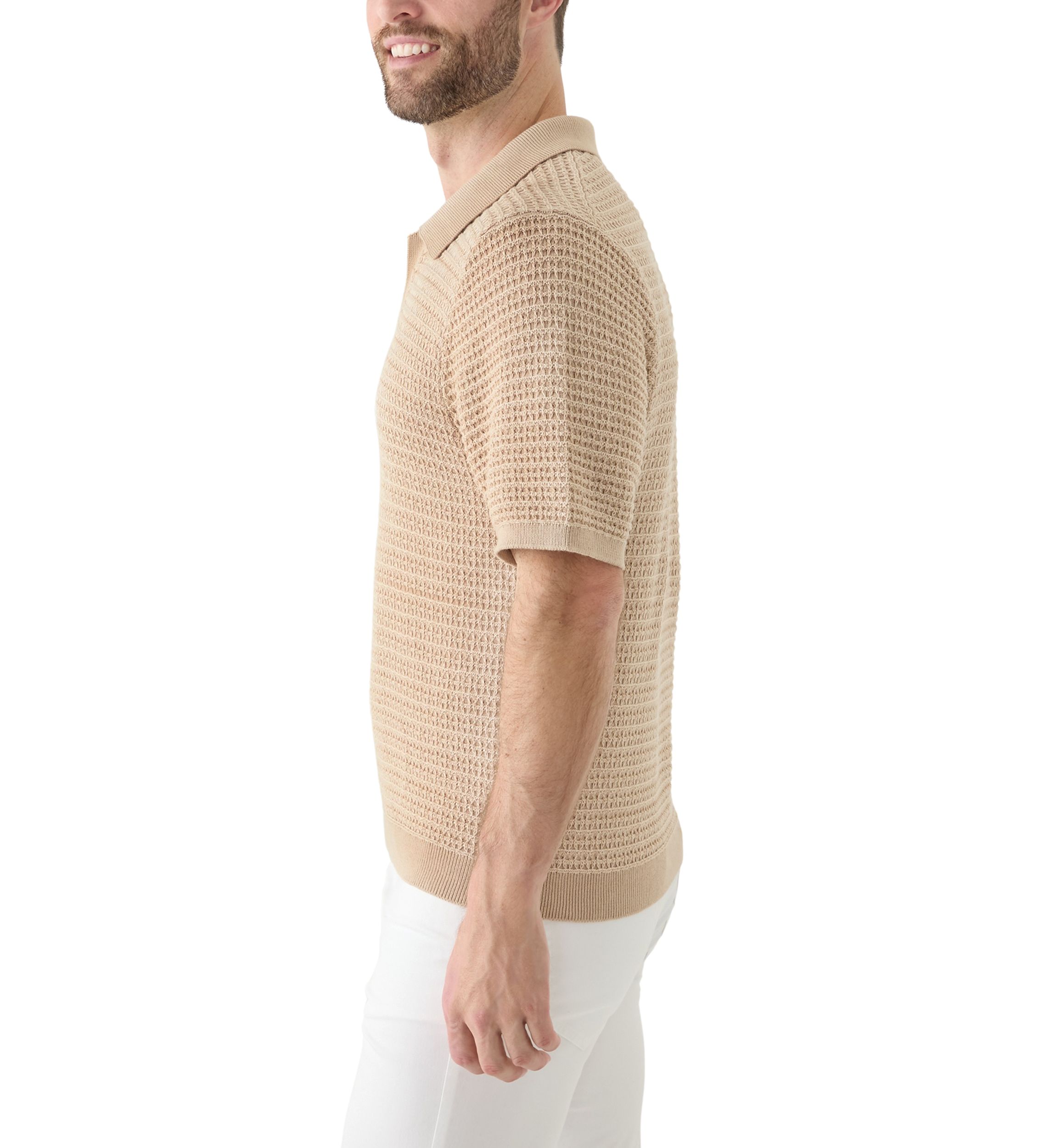 Mens Short Sleeve Textured Johnny Collar Sweater