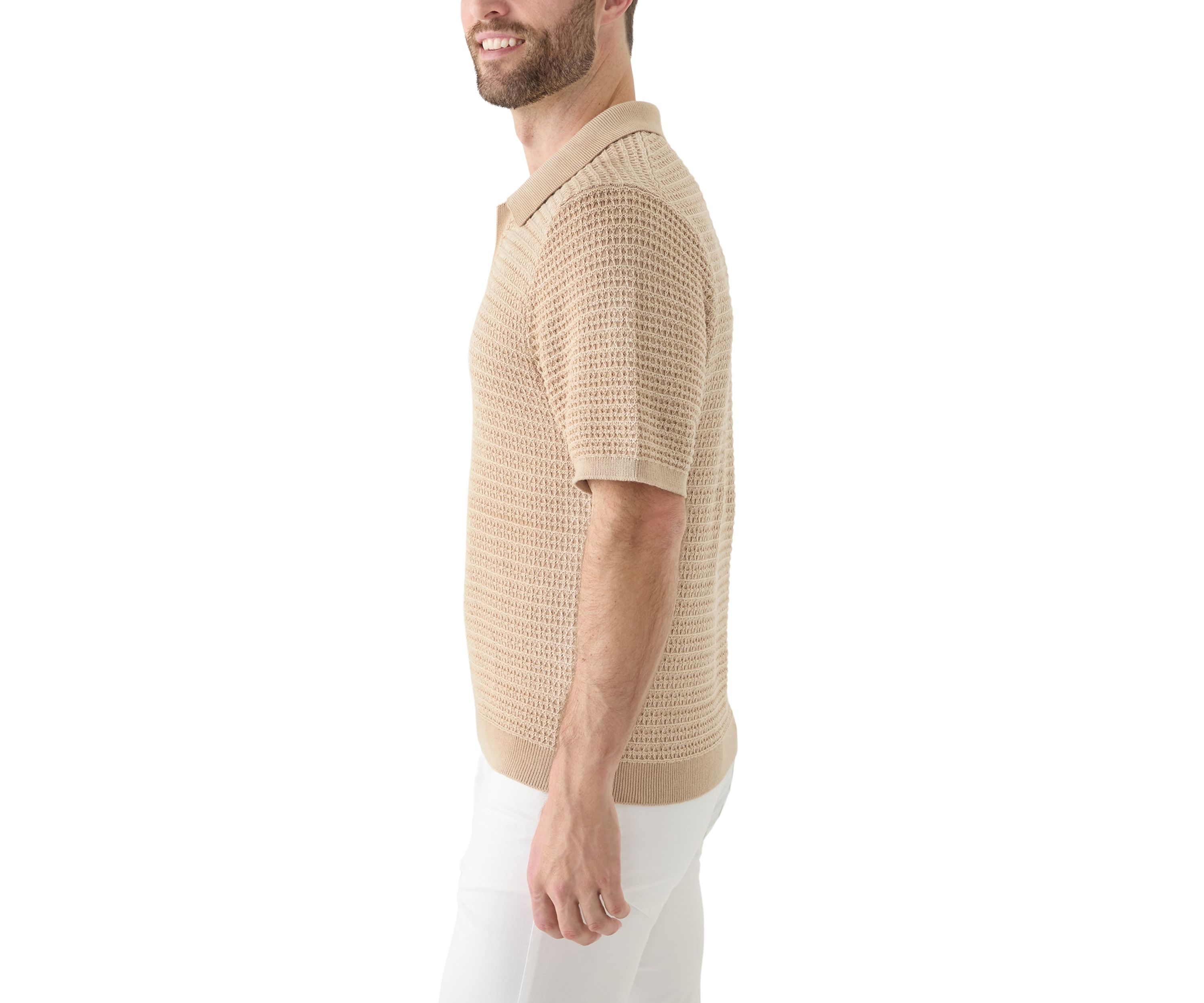 Mens Short Sleeve Textured Johnny Collar Sweater