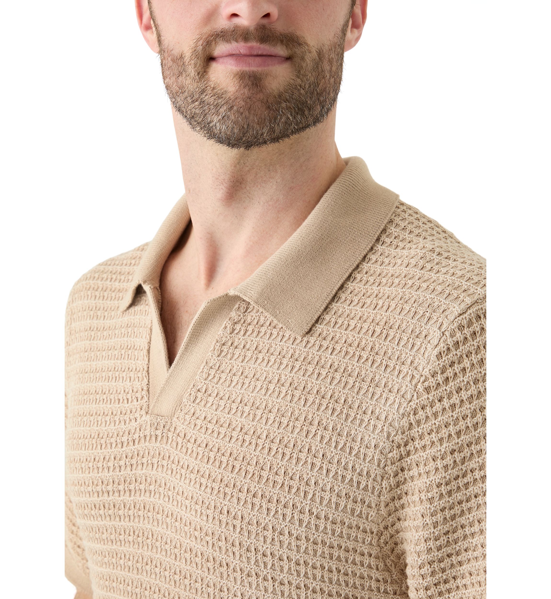 Mens Short Sleeve Textured Johnny Collar Sweater