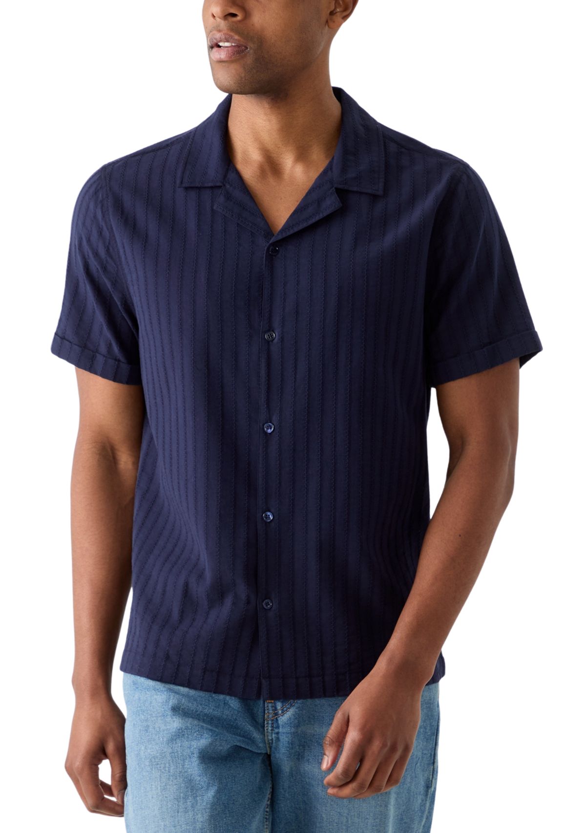 Mens Textured Knit Camp Shirt