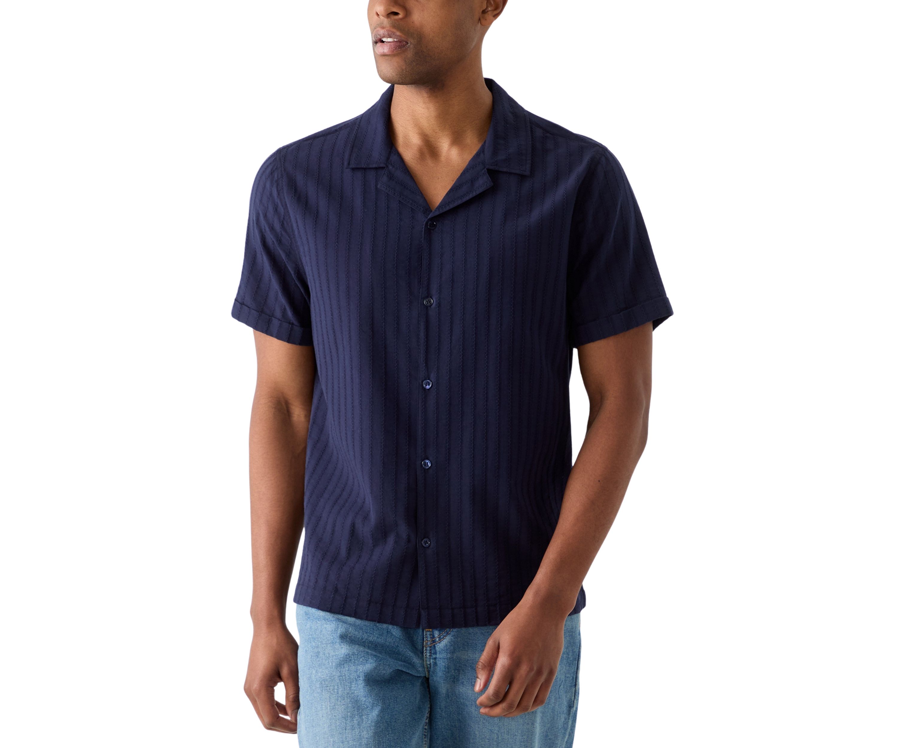 Mens Textured Knit Camp Shirt