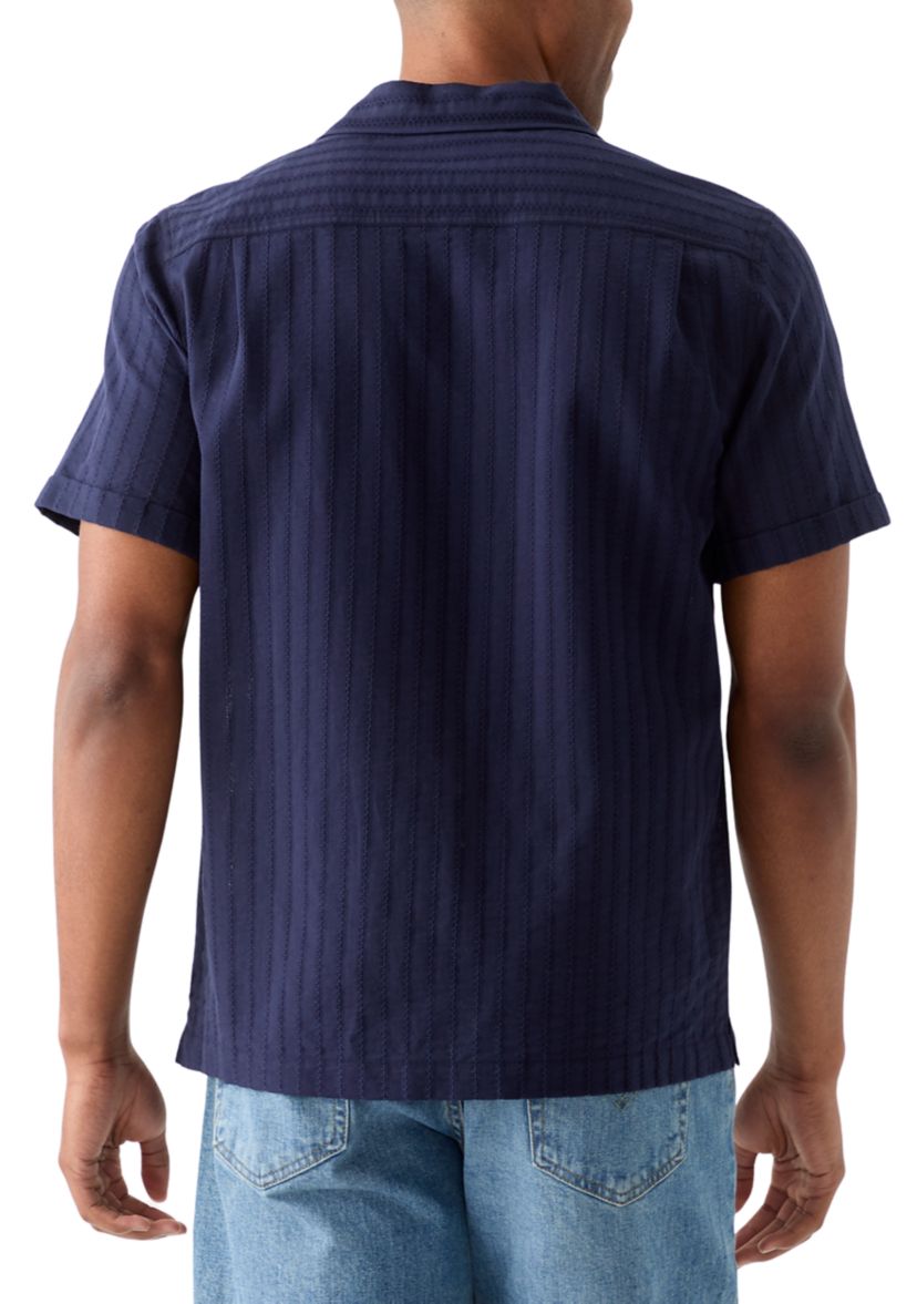 Mens Textured Knit Camp Shirt