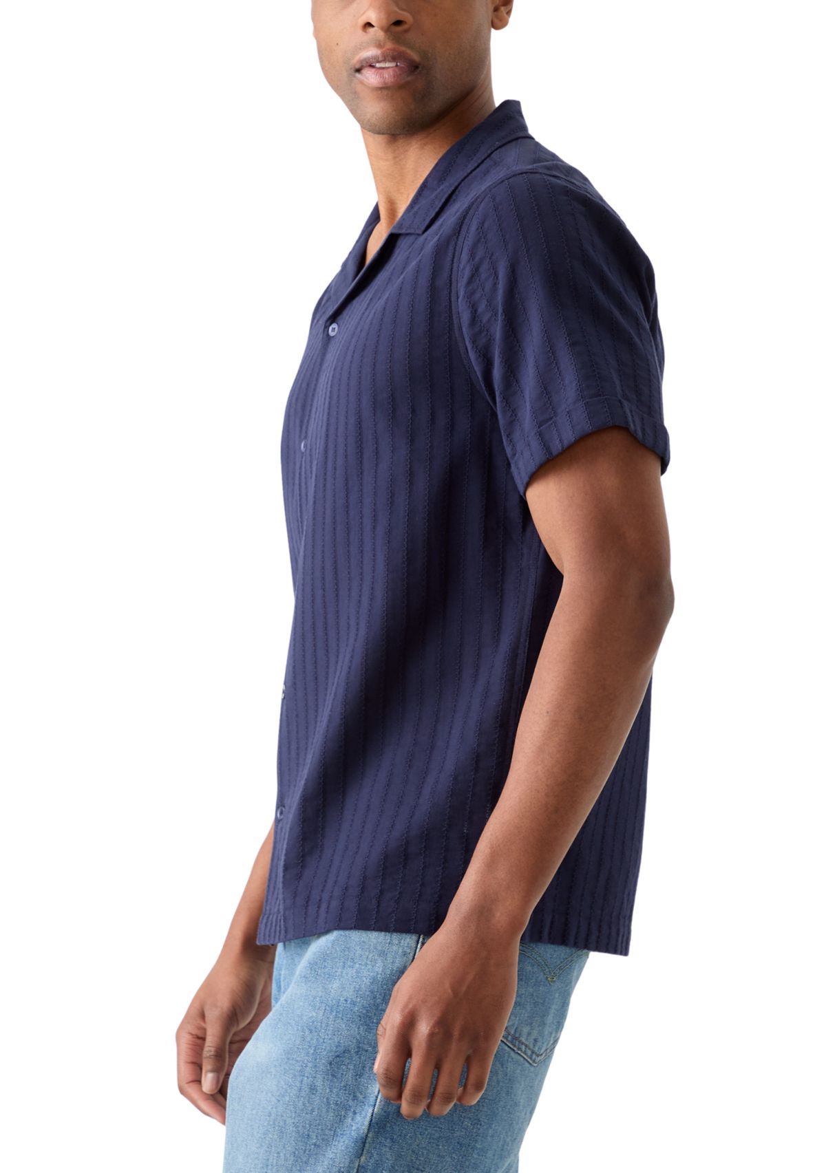 Mens Textured Knit Camp Shirt