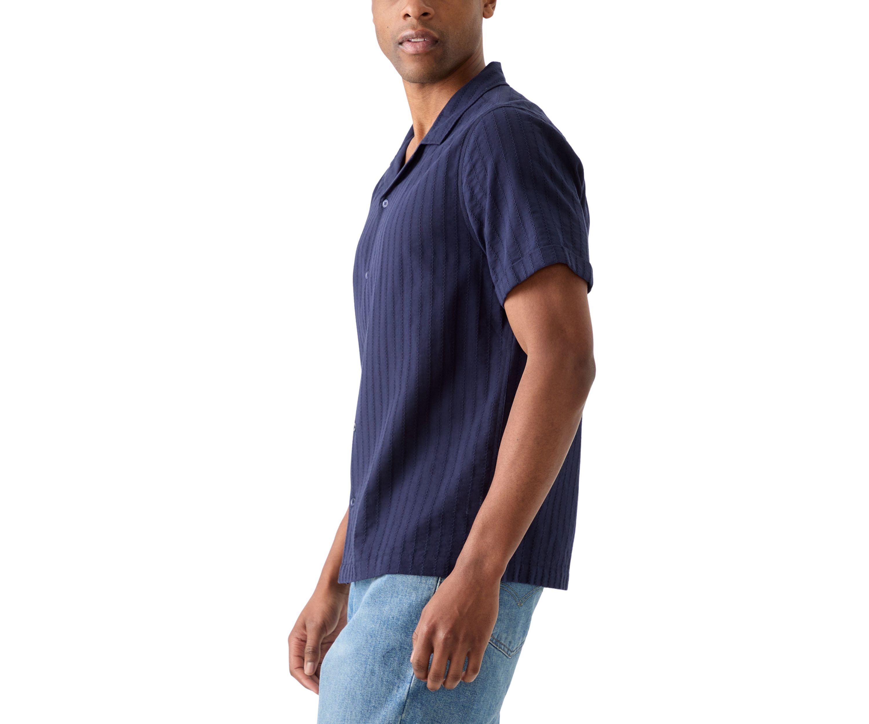 Mens Textured Knit Camp Shirt