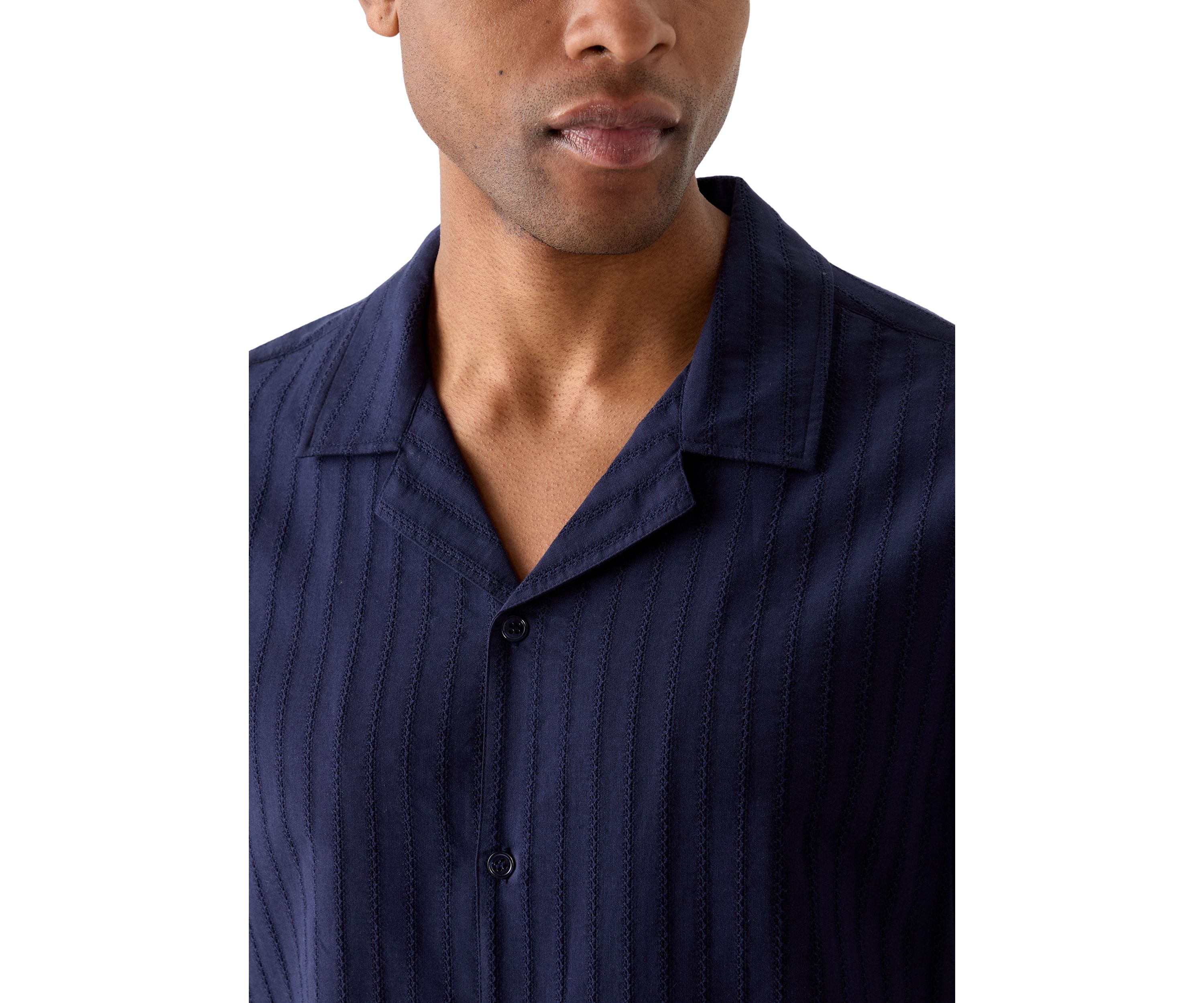 Mens Textured Knit Camp Shirt