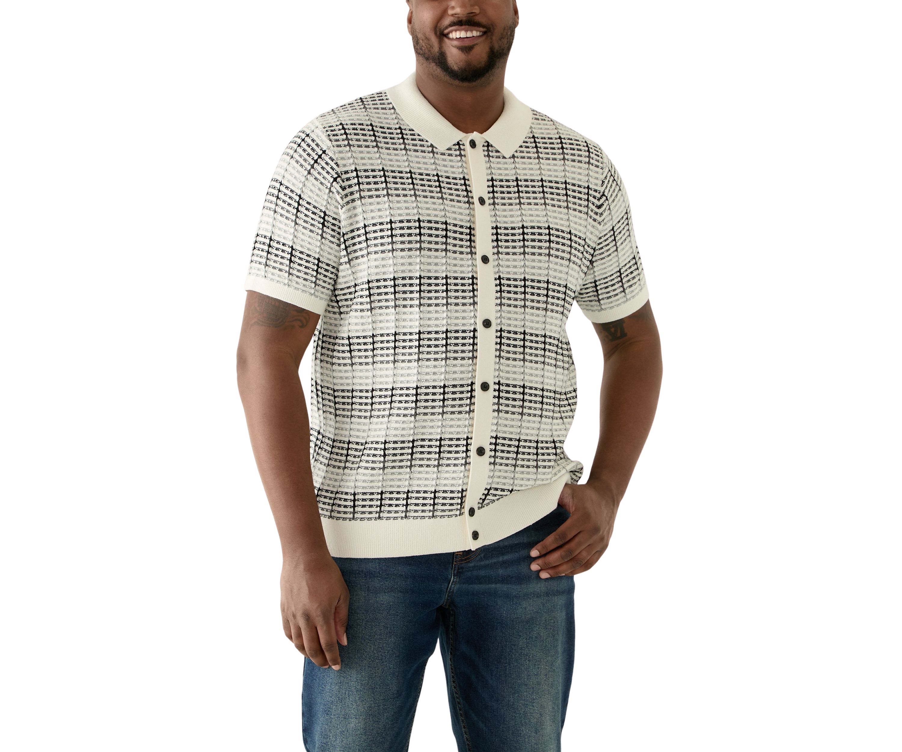 Big & Tall Short Sleeve Crochet Button Down Shirt