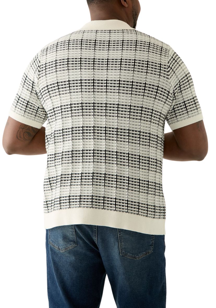 Big & Tall Short Sleeve Crochet Button Down Shirt