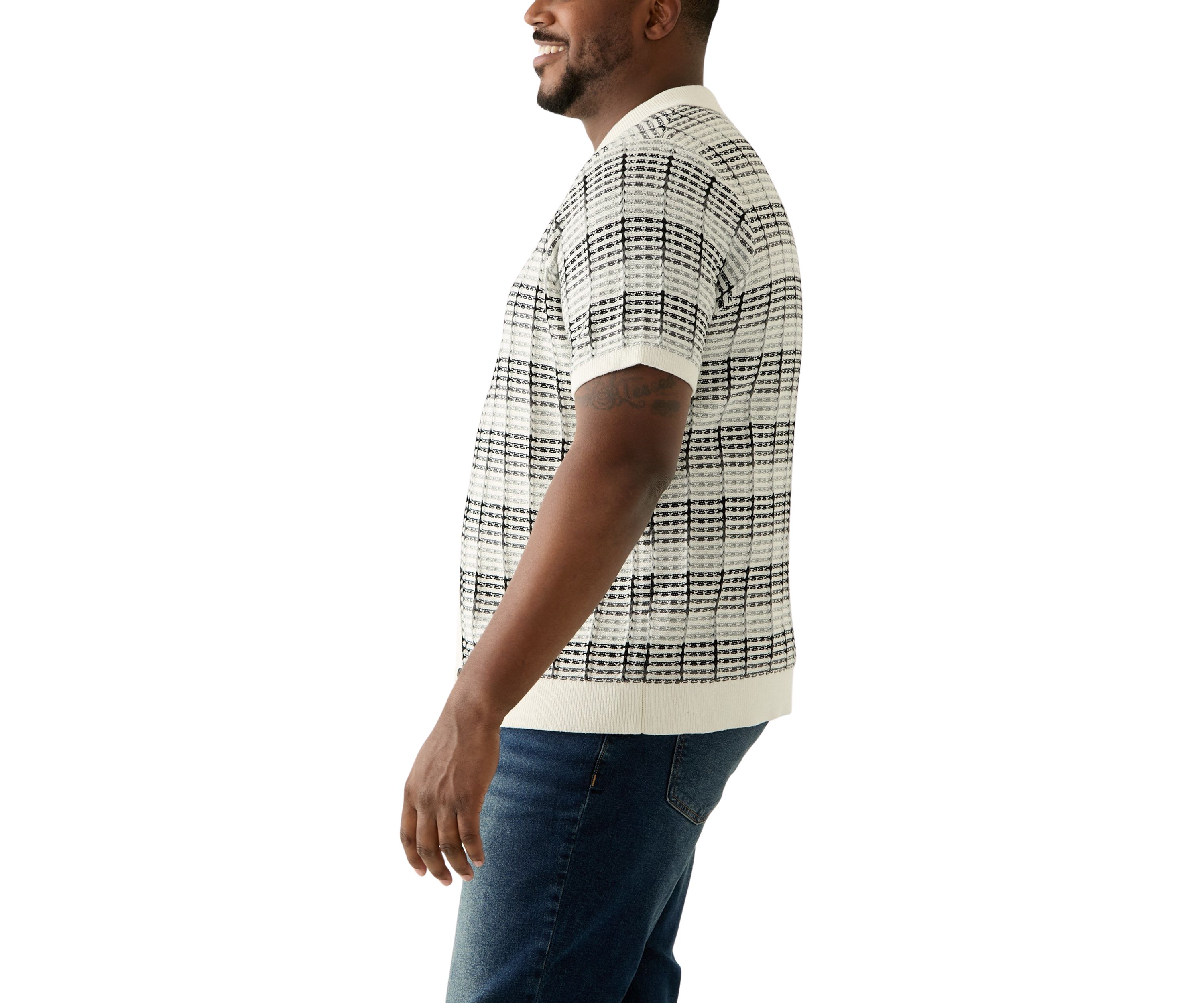 Big & Tall Short Sleeve Crochet Button Down Shirt