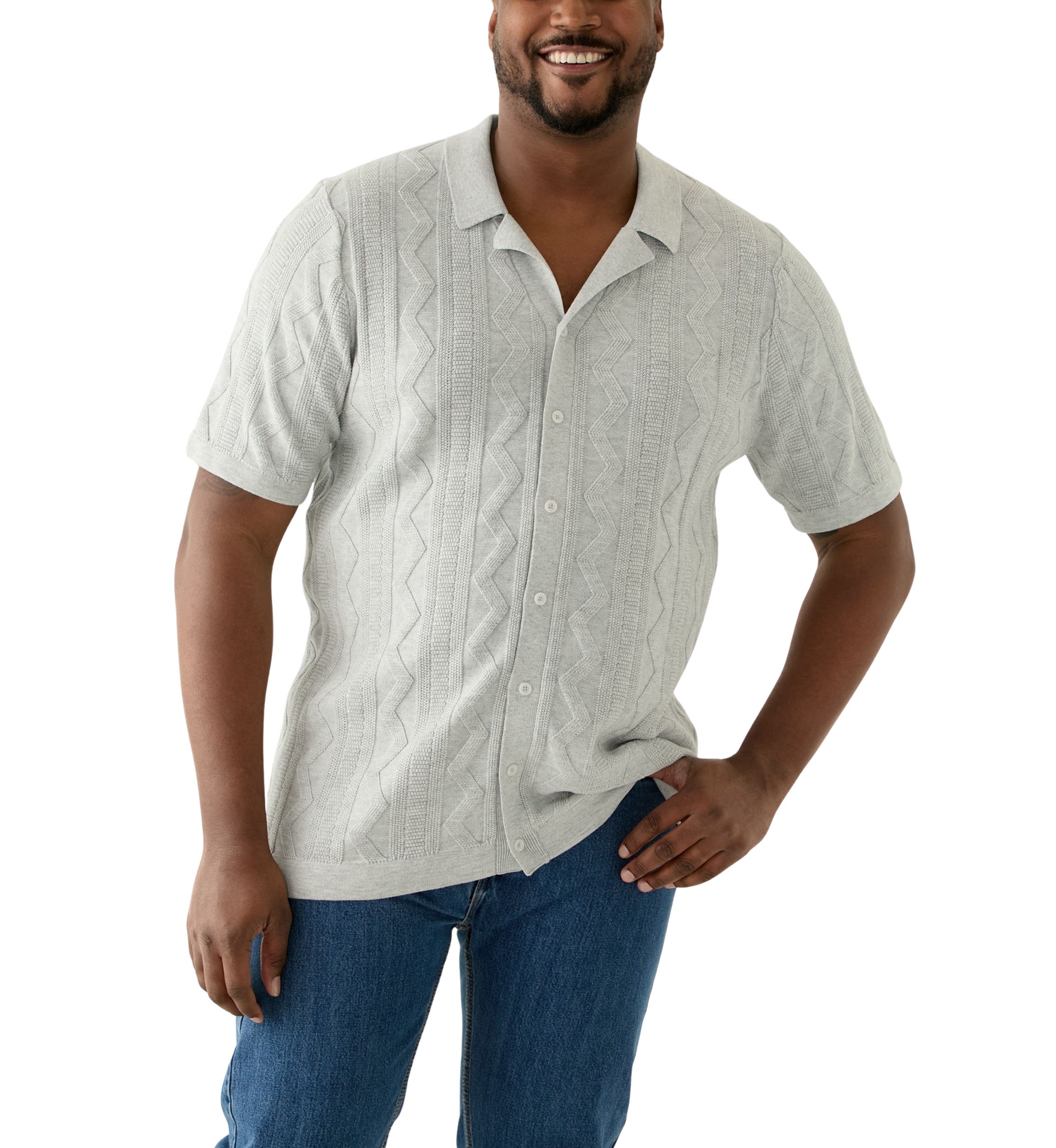 Big & Tall Short Sleeve Button Down Textured Patterned Shirt