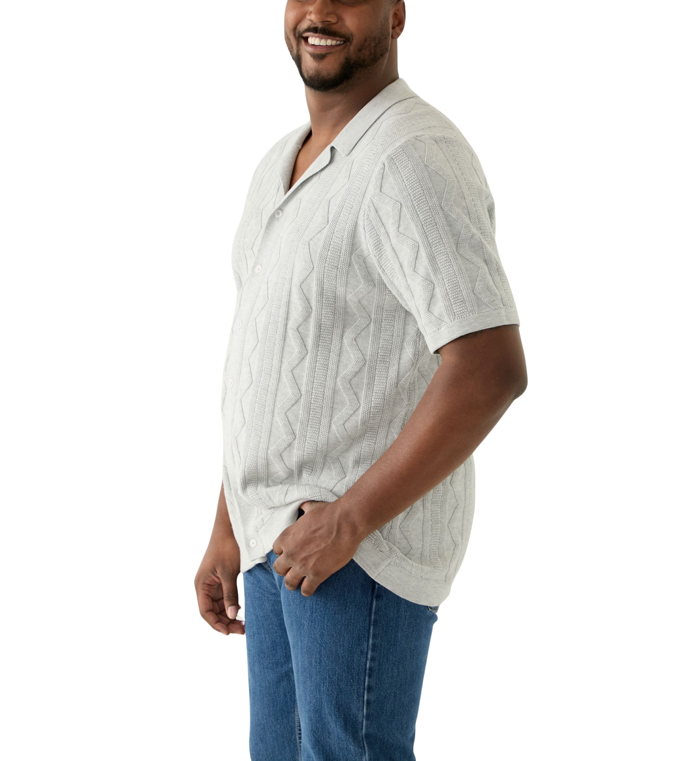 Big & Tall Short Sleeve Button Down Textured Patterned Shirt