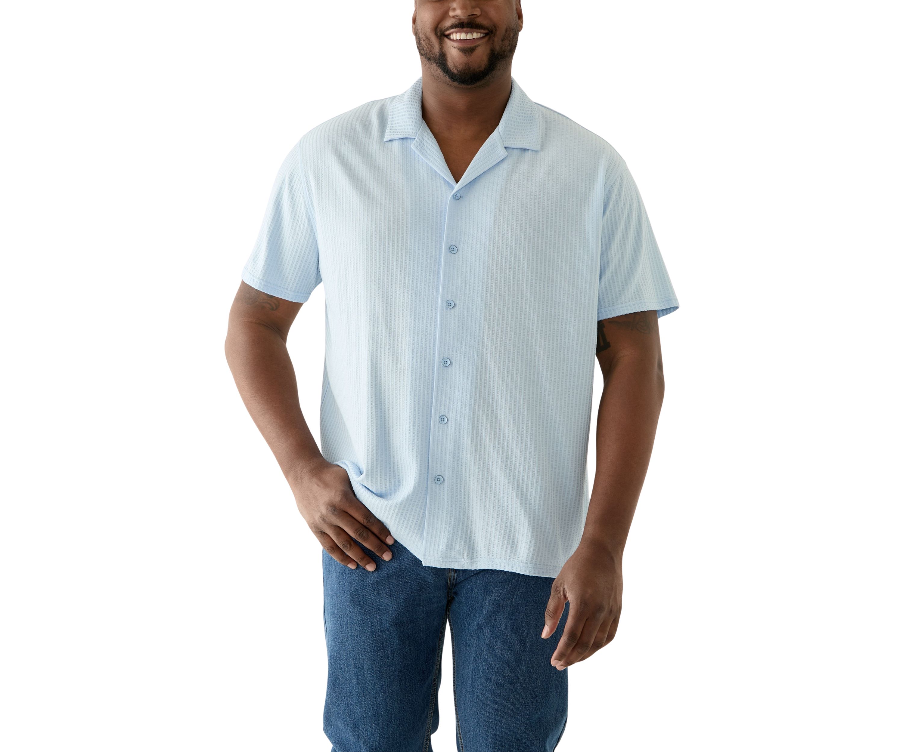 Big & Tall Short Sleeve Button Down Textured Shirt