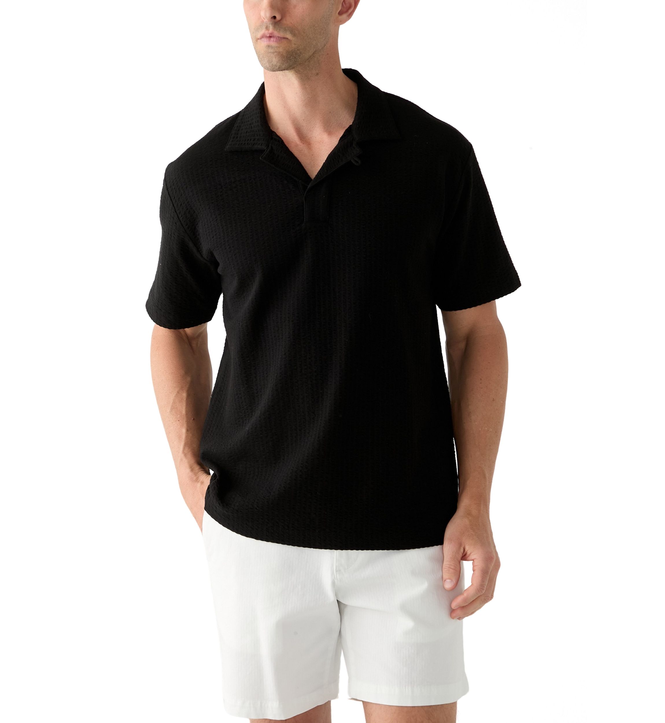 Mens Seersucker Knit Polo Shirt