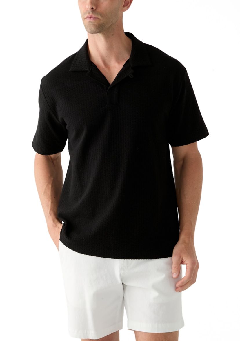 Mens Seersucker Knit Polo Shirt