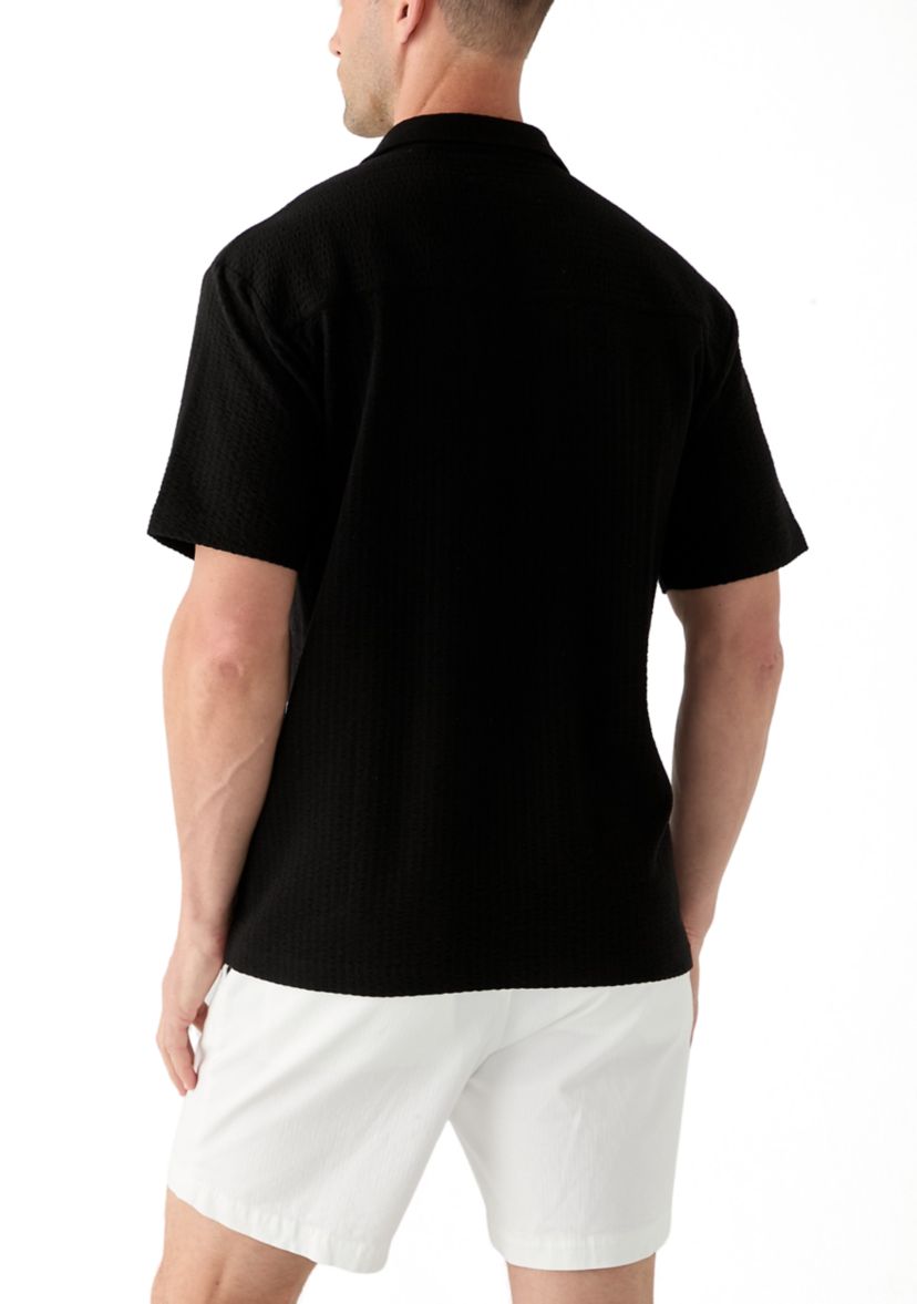 Mens Seersucker Knit Polo Shirt