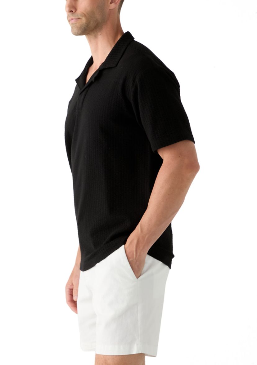 Mens Seersucker Knit Polo Shirt