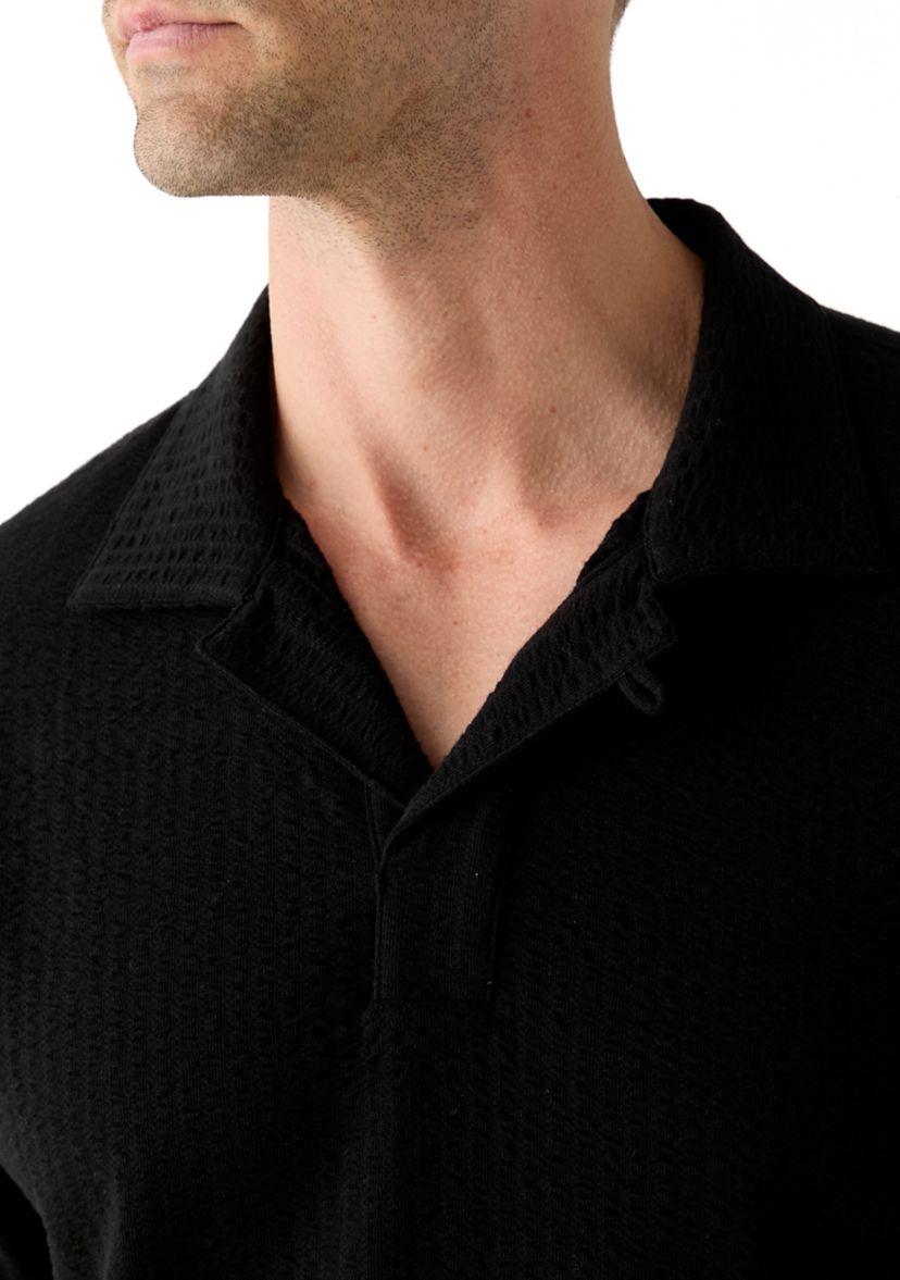 Mens Seersucker Knit Polo Shirt