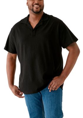 TRUTH by Republic Men's Big & Tall Short Sleeve Johnny Collar Polo Shirt, Black, 3XL