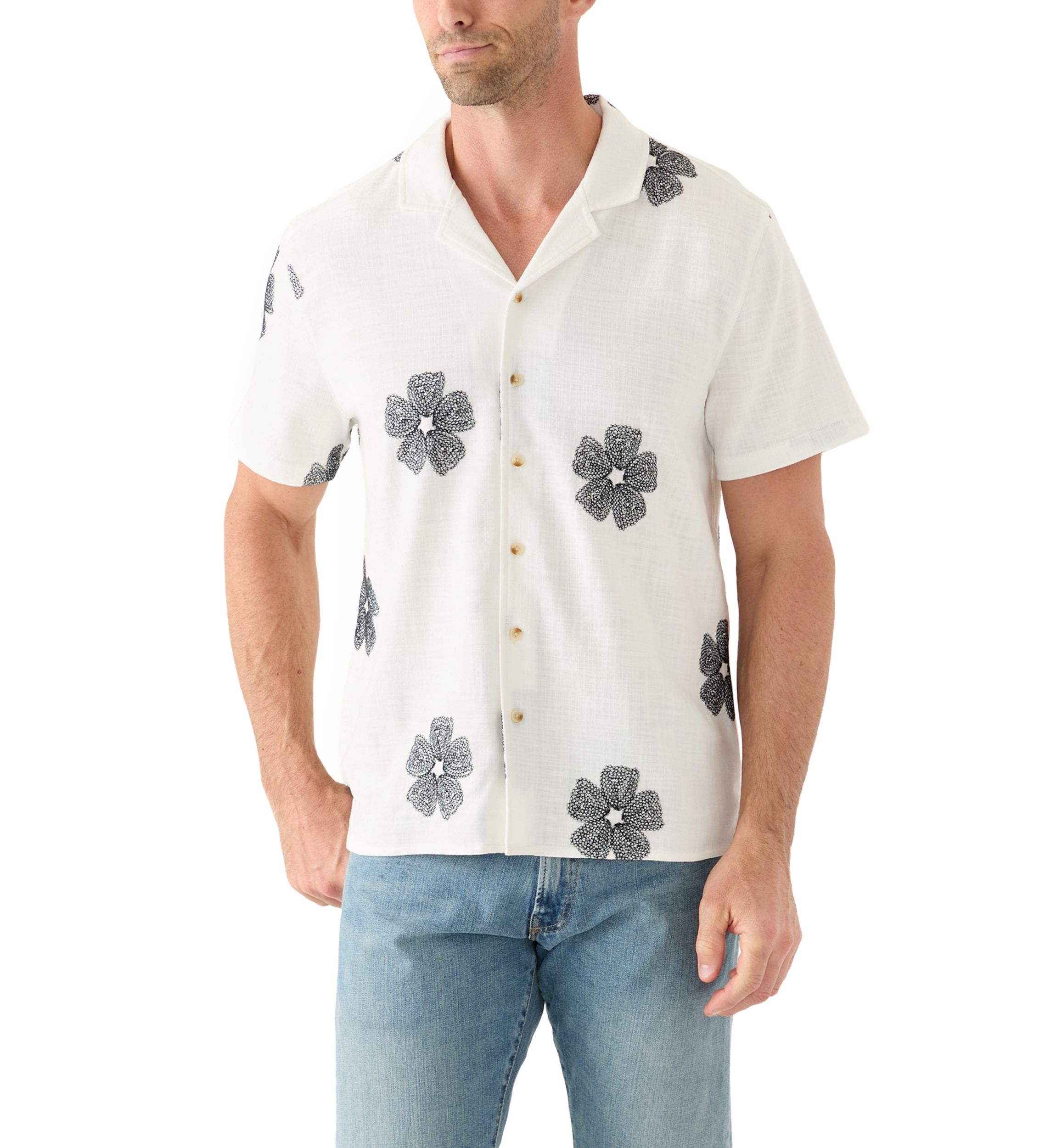 Mens Embroidered Camp Shirt
