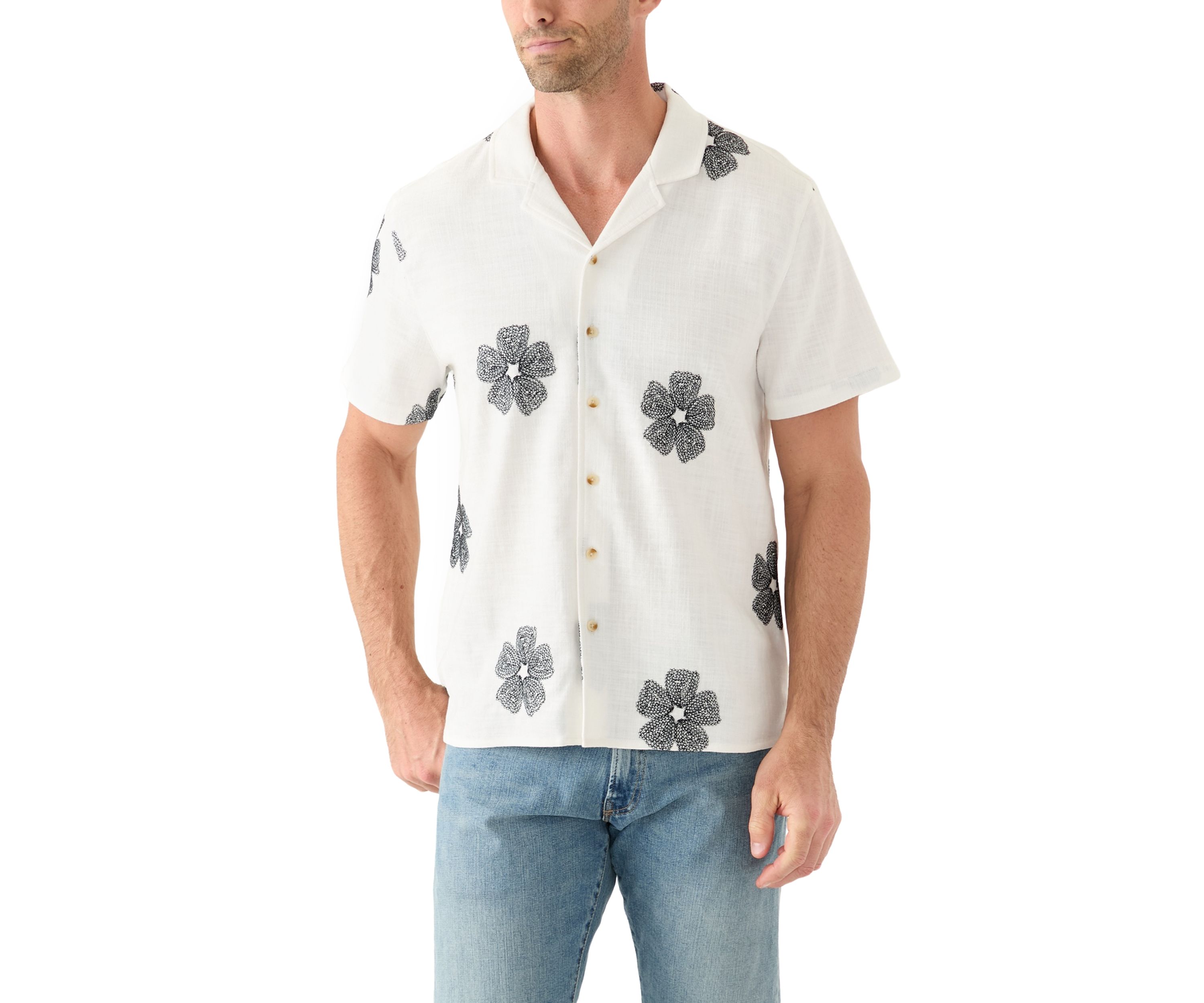 Mens Embroidered Camp Shirt