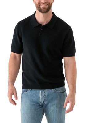 Industry Republic Clothing Men's Ribbed Knit Cotton Polo Sweater, Black, Large