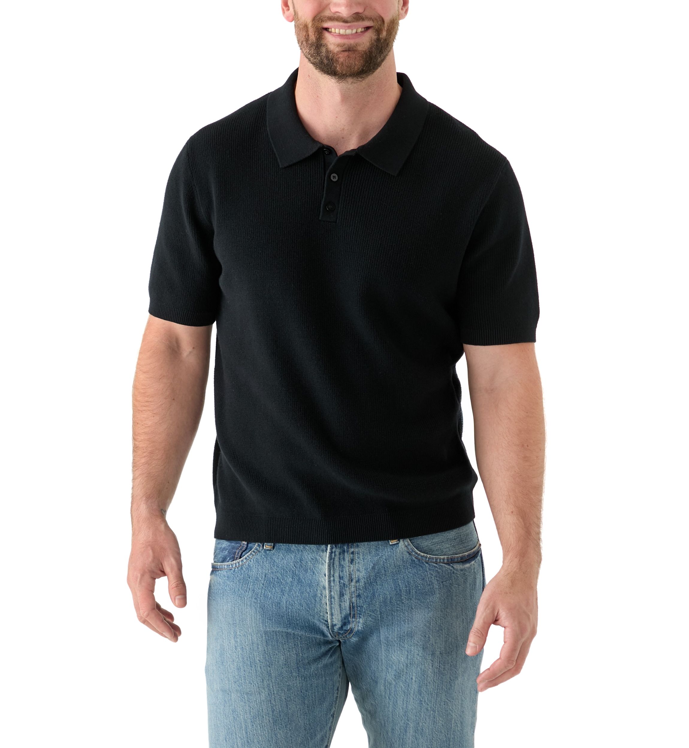 Mens Ribbed Knit Cotton Polo Sweater