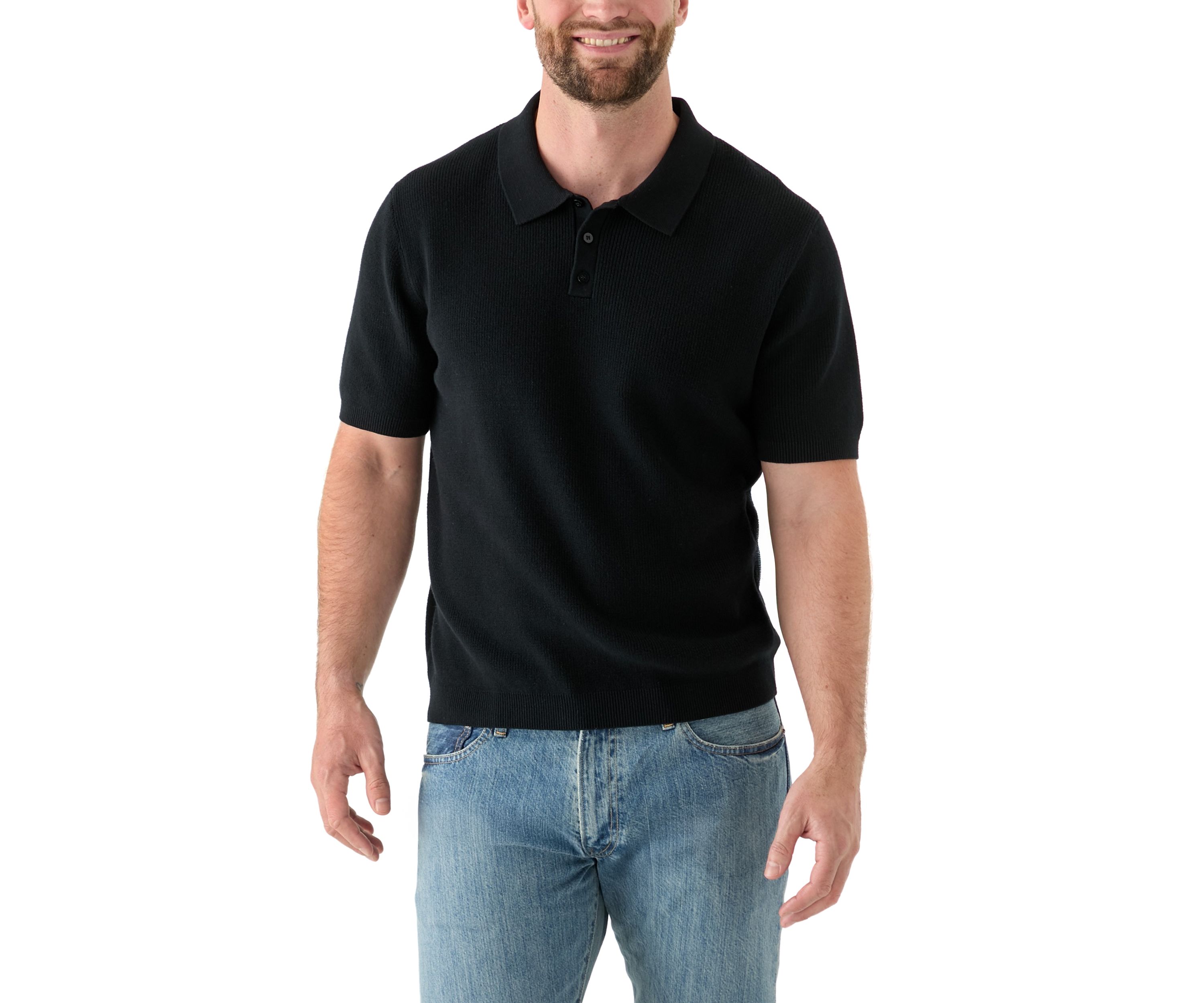 Mens Ribbed Knit Cotton Polo Sweater