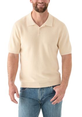 TRUTH by Republic Men's Ribbed Knit Cotton Polo Sweater, Sand, XL