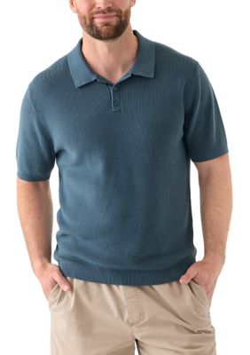 TRUTH by Republic Men's Ribbed Knit Cotton Polo Sweater, Blue, XL
