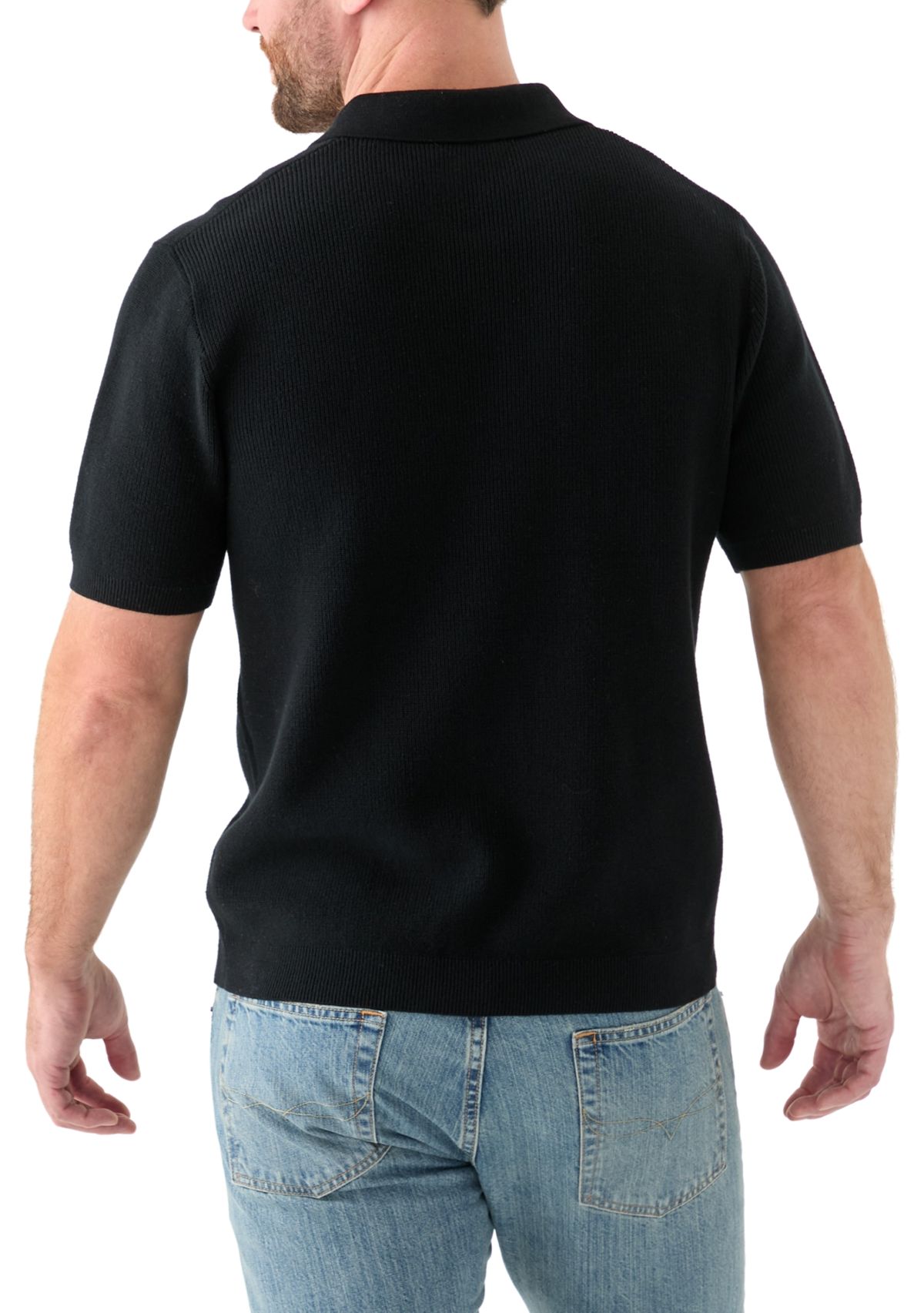 Mens Ribbed Knit Cotton Polo Sweater